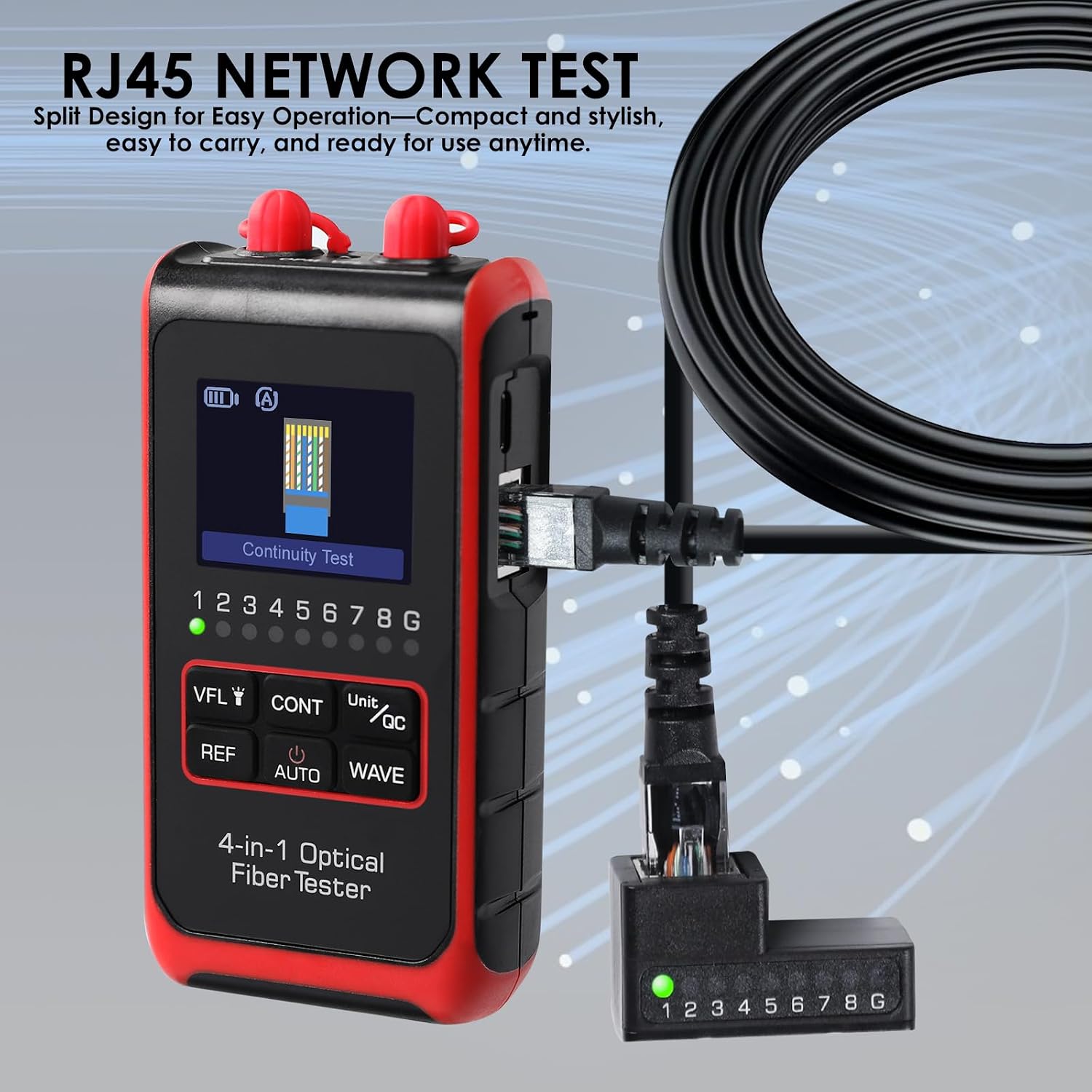 Fiber Optic Tester HD Display 4 in 1 Power Meter for OPM VFL Cont QC, Universal Interface with 6 Wave Lengths for Fiber Optic and RJ45 Network Tester