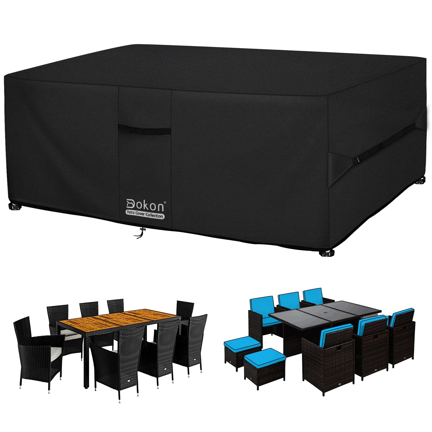 Dokon Garden Furniture Covers Waterproof Upgrade 420D Oxford Fabric Cube Patio Set Cover Weatherproof Winter Outdoor Table and Chair Cover with Air Vents, Multi-size (180x120x74cm)