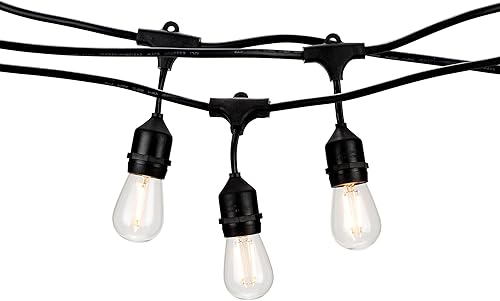 Salida de iluminación navideña LED para patio al aire libre | Cadena de luces colgantes para exteriores de 46 pies | Incluye 16 bombillas de