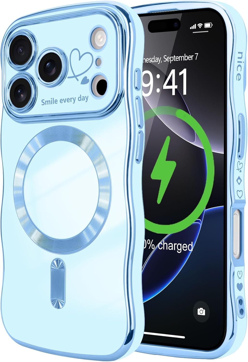 LCHULLE Magnetic for iPhone 18 Pro Max Case for Women Girls Wave, Baby Blue