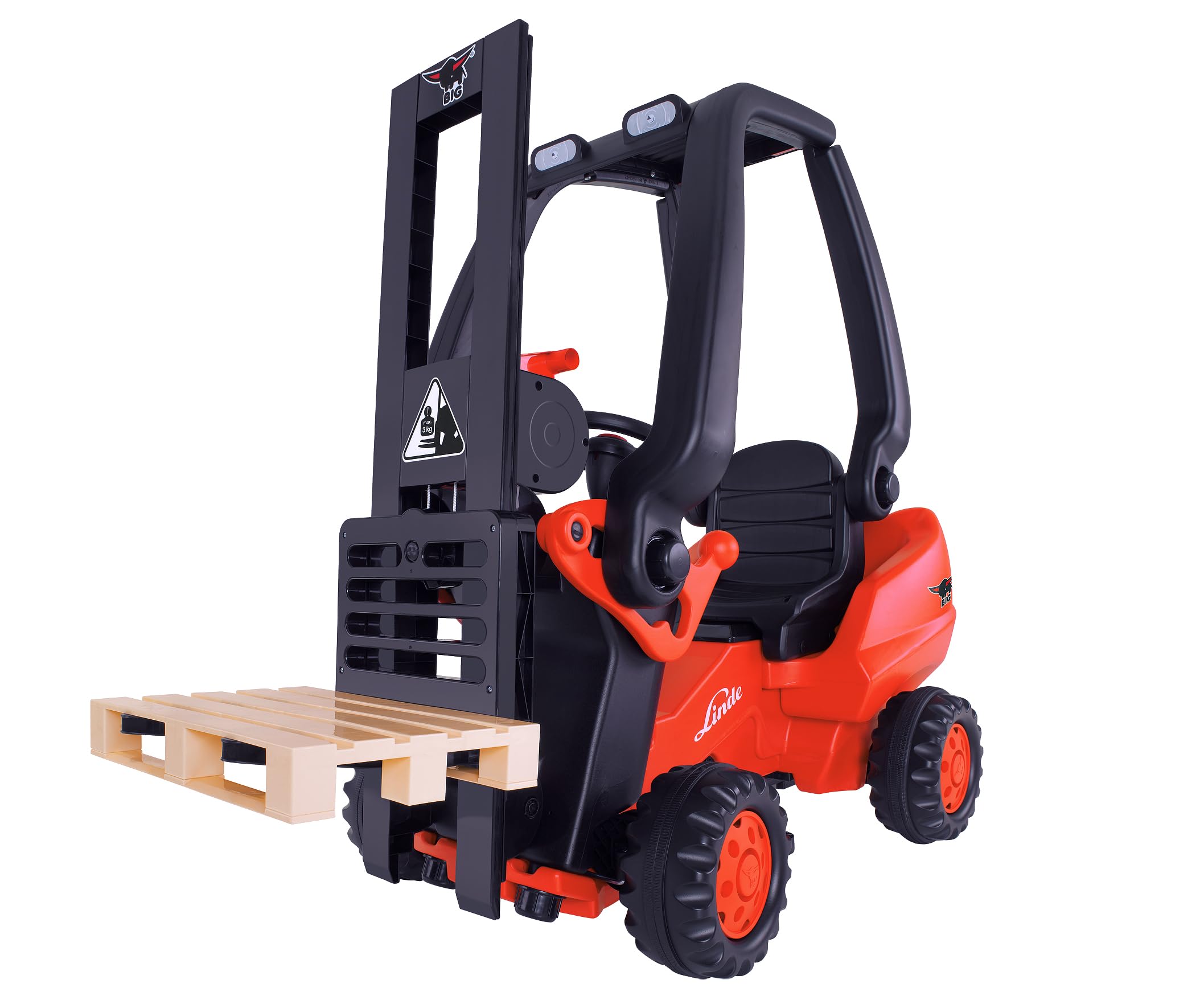 Big - Linde Forklift - Kindergabelstapler, Spielfahrzeug mit Präzisionskettenantrieb, Verstellbarer Sitz, bis 50 kg, Linde Lizenz, für Kinder ab 3 Jahren