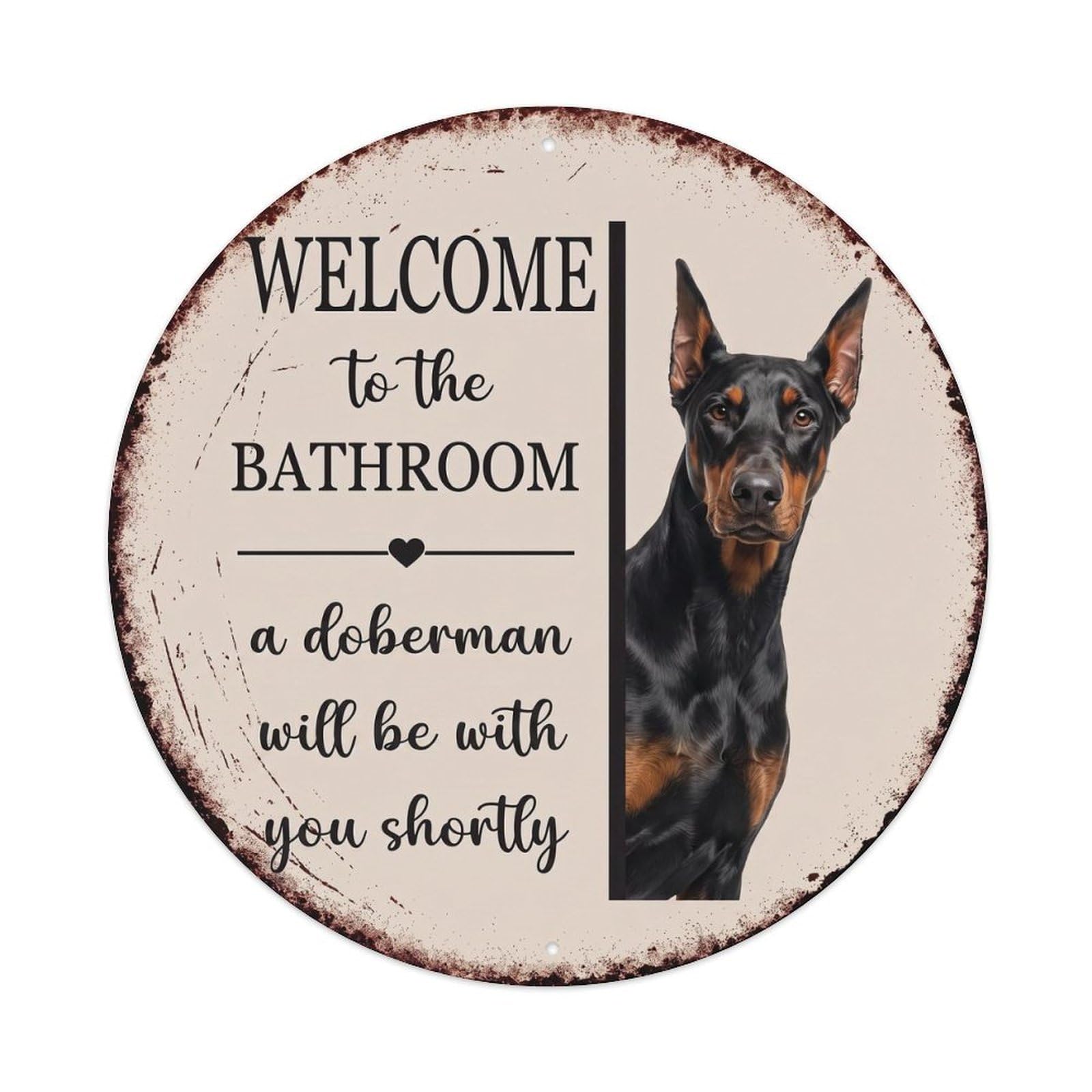 Vintage WELCOME To The BATHROOM Doberman Dog Metal Tin Sign