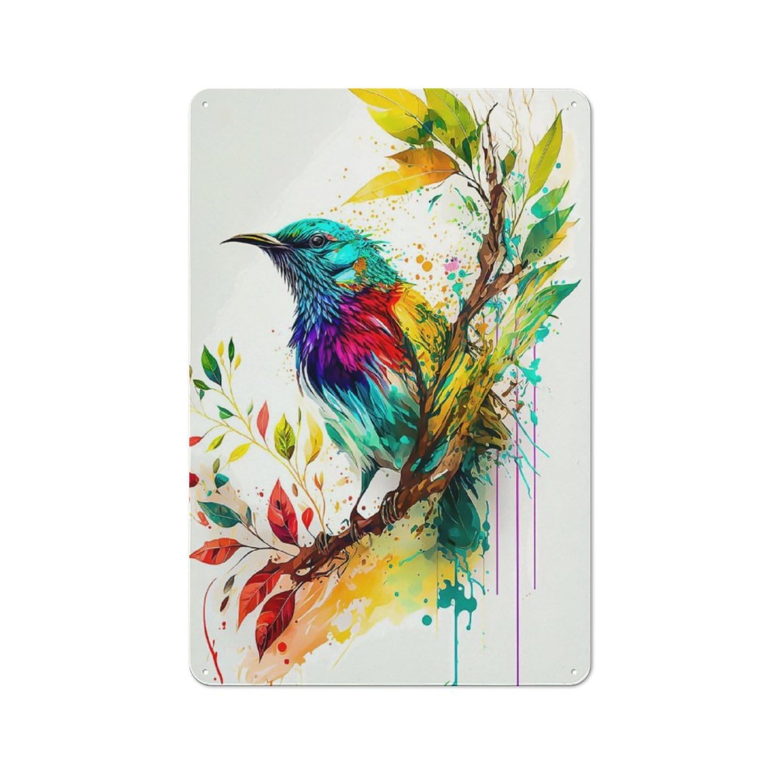 Junmoney Bird Painting Metal Plaque 30X20cm With For Hallway Wall, Retro Decor, For Wall Display Collectors