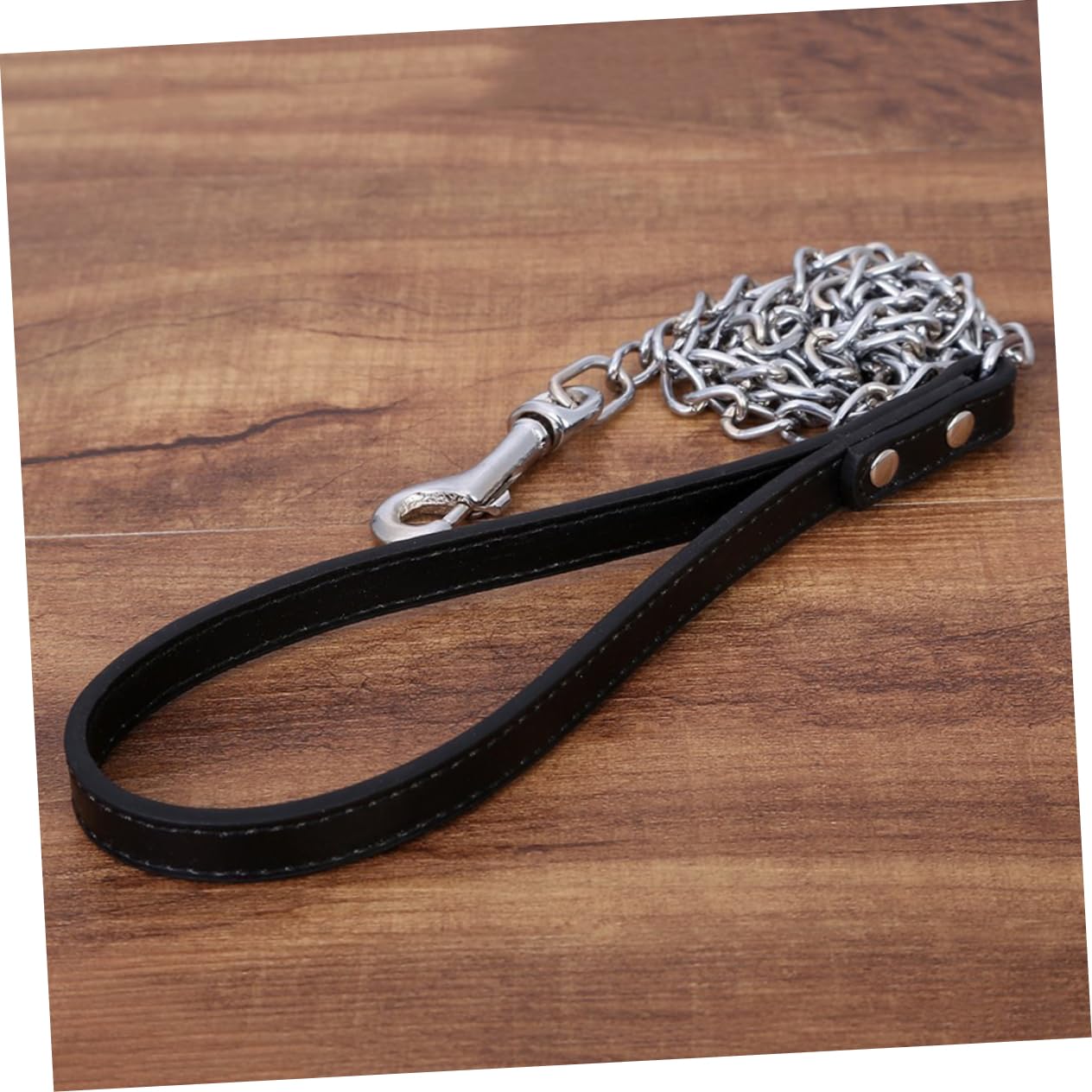 Kisangel Metal Pet Leash with Comfortable PU Handle Durable Dog Lead for Cats and Puppies Black Color for Daily Walks and Outdoor Activities