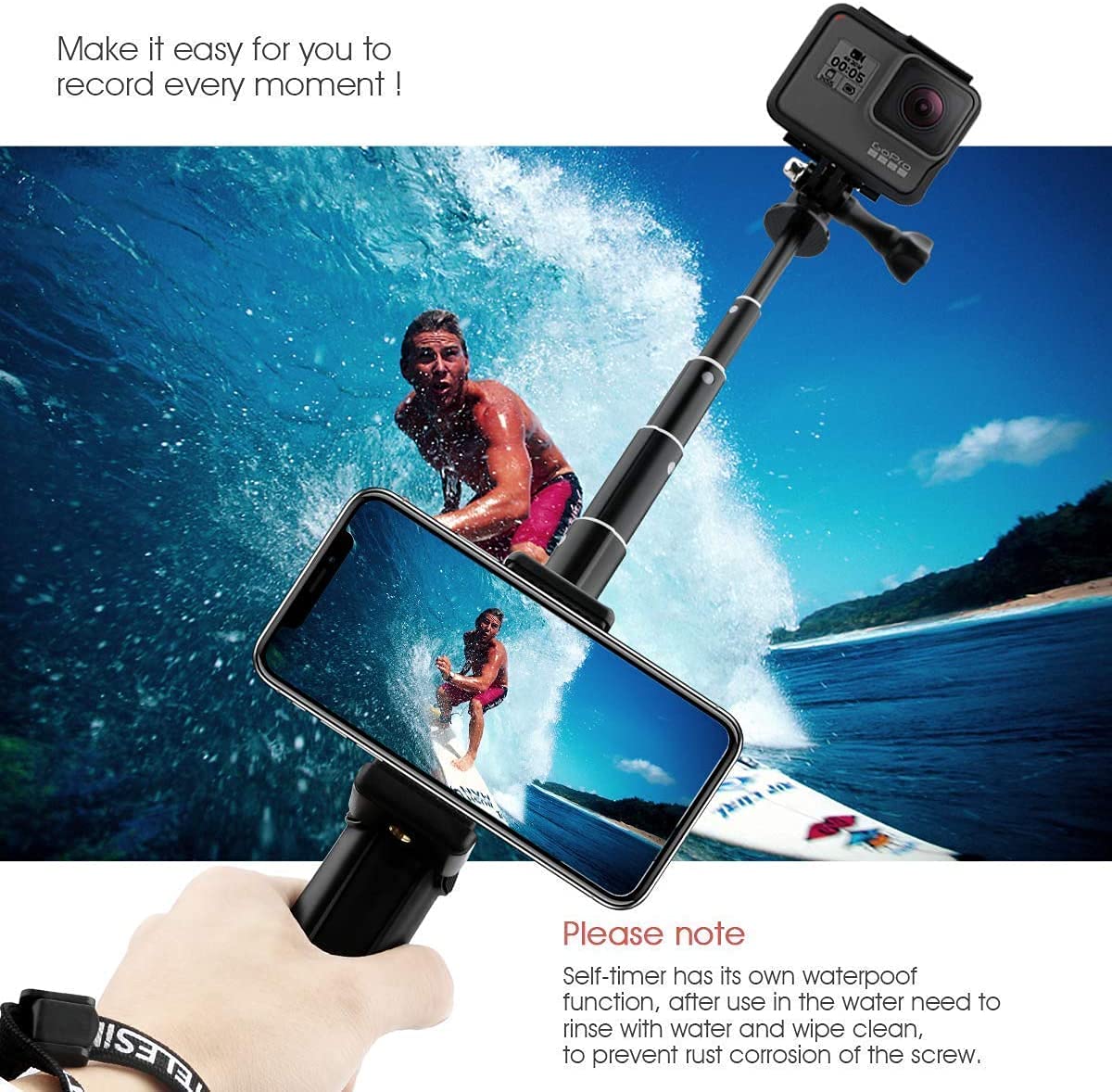 Bâton pour Selfies avec trépied en Aluminium TELESIN pour appareils Photo de Sport