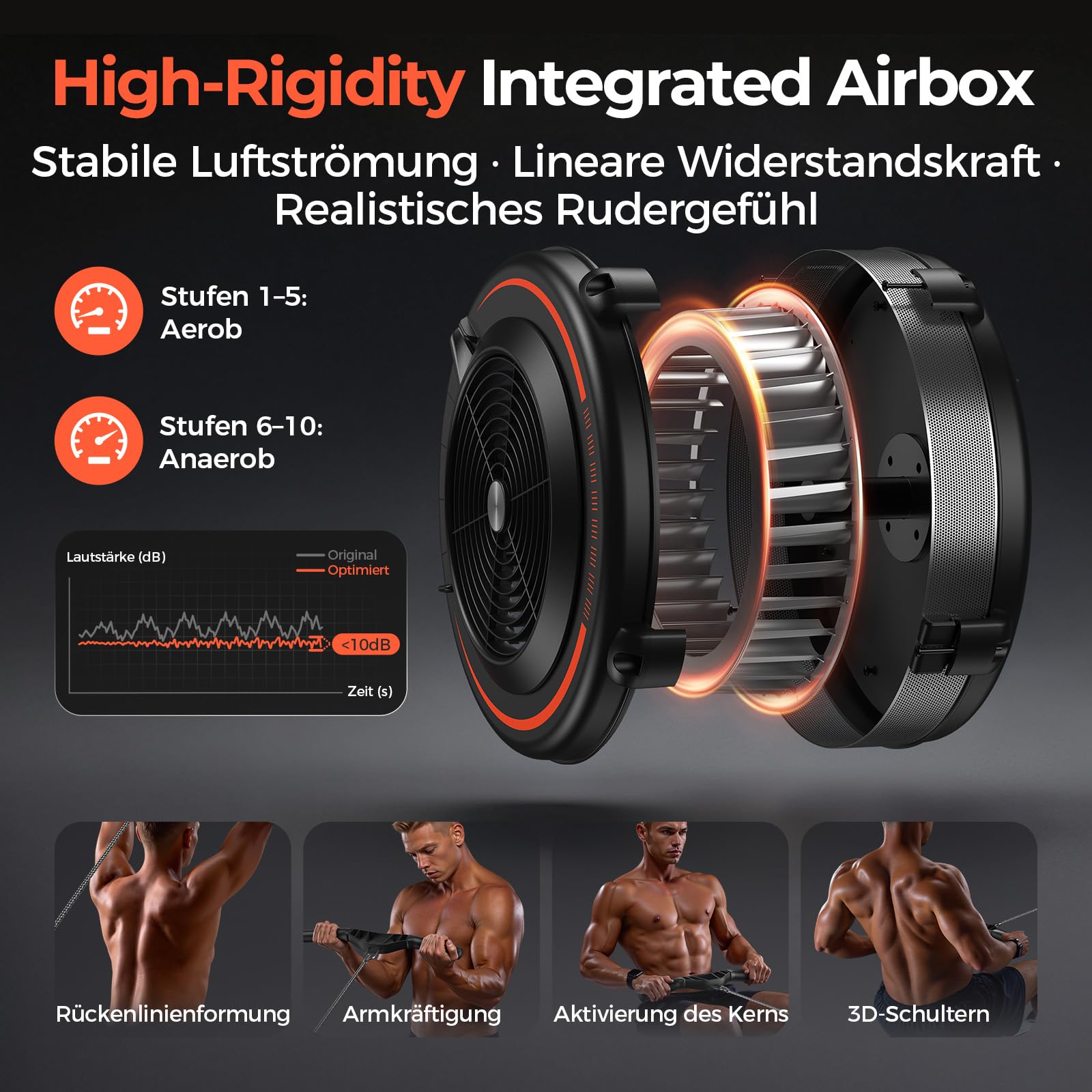 YOSUDA R2 Luft Rudergerät für Zuhause Klappbar, Luftwiderstand, Selbstbetriebenes Display, 10-Stufen Widerstand, Alu-Laufschiene für große Menschen, Bluetooth & App, Indoor Rudern zum Cardiotraining
