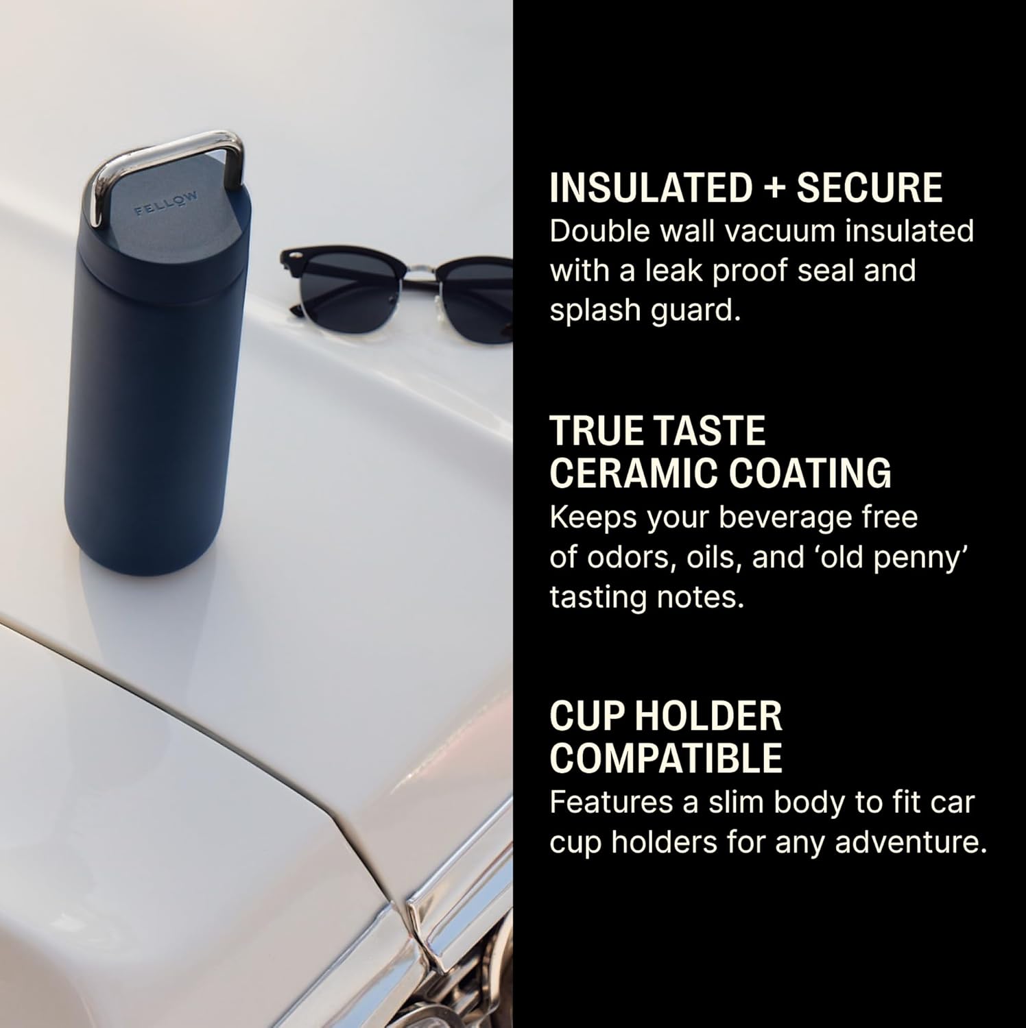 Fellow 20 oz Carter Carry Water Bottle - Leak-Proof Lid, Vacuum Insulated Stainless Steel Tumbler, Keeps Heat for 12 Hours/Stays Cold for 24 Hours, Stainless Steel Handle, Dishwasher Safe, Stone Blue - Image 2