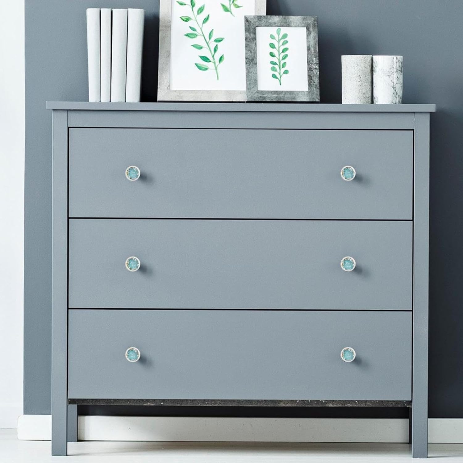 Black Round Welcome Spring (2) Cabinet Knobs, Decorative Printed Drawer Knobs with Long & Short Screws for Home Improvement