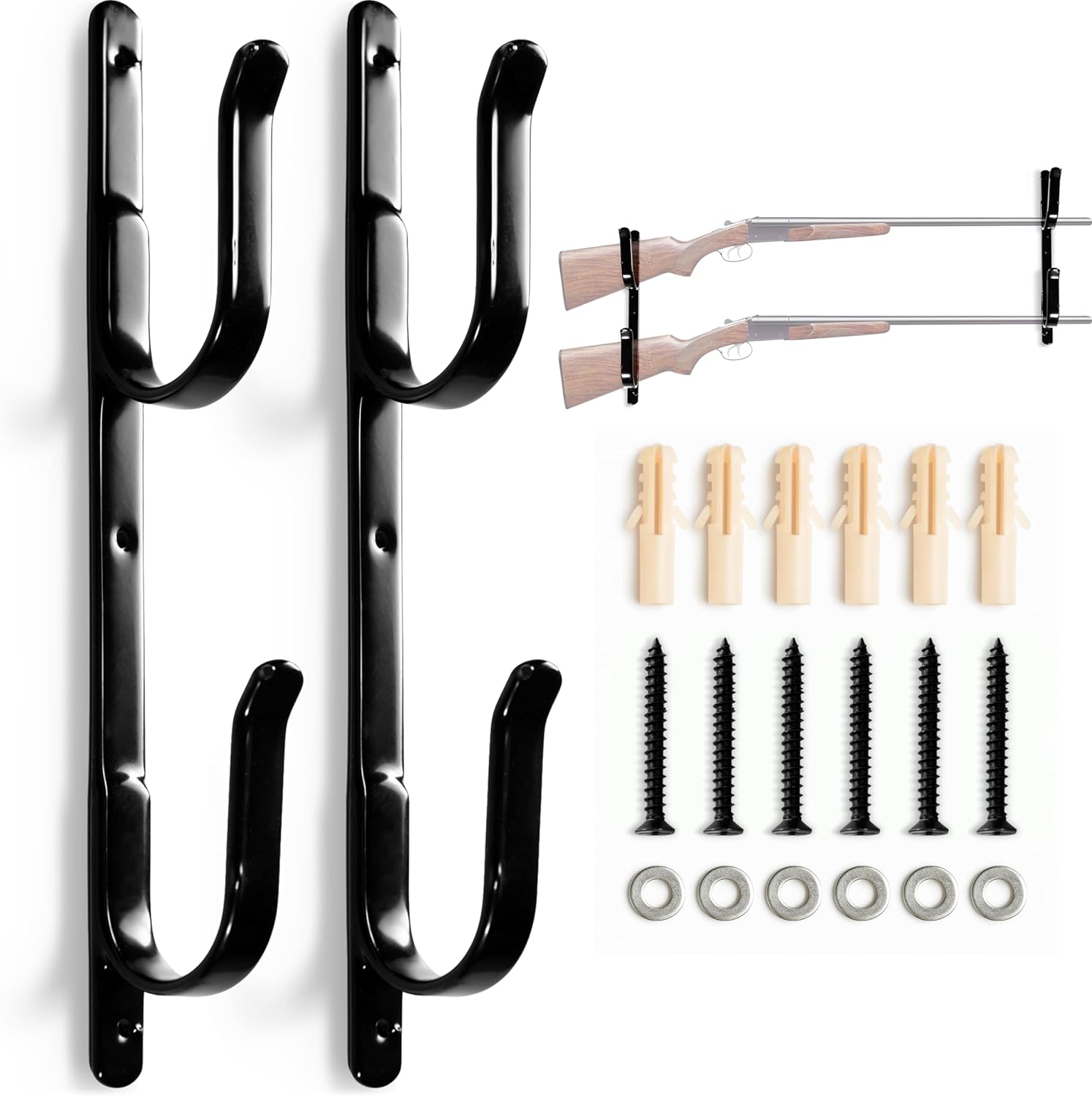 Gun Rack for Truck Rear Window, 13 Inch Steel Rifle and Shotgun Mount, Wall or Vehicle Installation Firearm Storage Hooks, 2 Pack