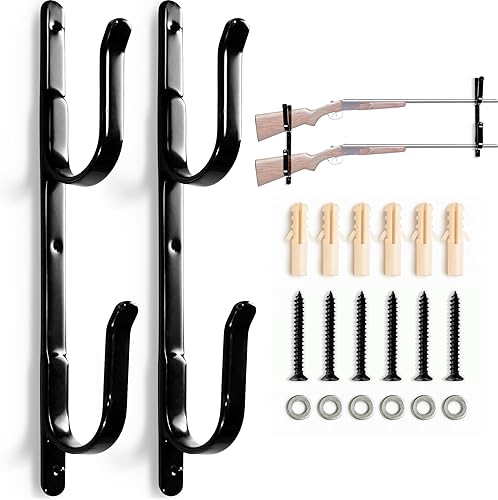 Soporte de pared para rifles, estante de acero de 13 pulgadas para rifles, escopetas y pistolas, ganchos de almacenamiento de armas de fuego para