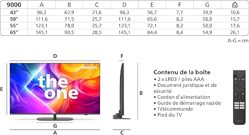 The One 120 hz - Pied central - QLED - AMBILIGHT 3 - UHD - TITAN OS PHILIPS - 65PUS9000 - 3