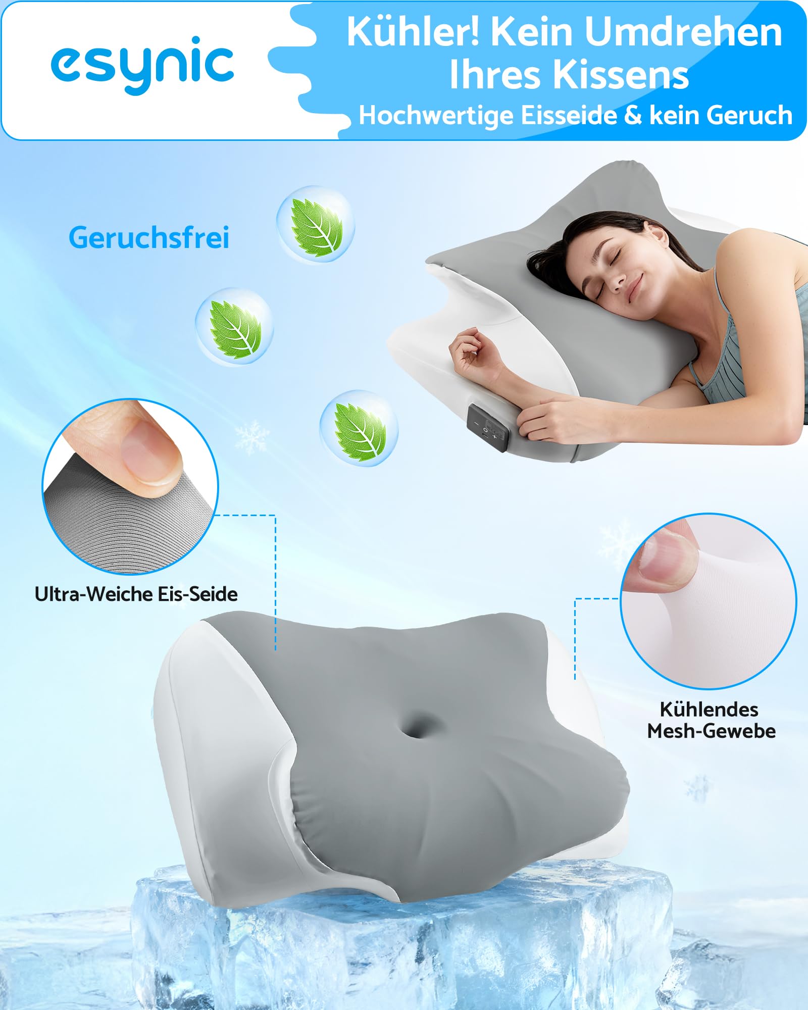eSynic Memory Foam Kissen Antischnarchkissen App-gesteuert Abnehmbarer waschbarer Bezug Weiß