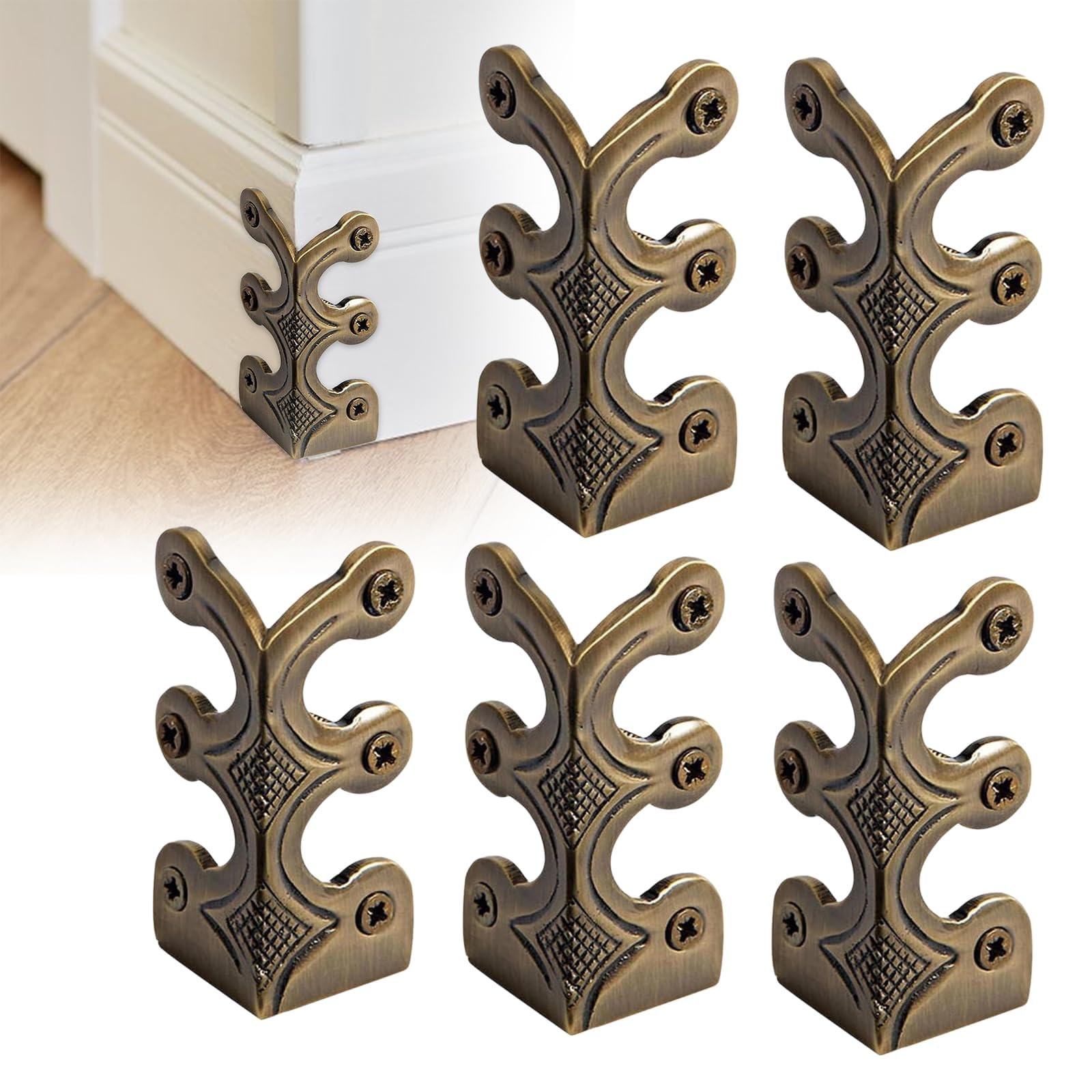 Vintage Baseboard Corner Protectors, Solid Brass Corner Protector for Furniture, Skirting Board Corner Protector, Copper Corner Guard for Wall Table Door Frame Protection and Decor, 5pcs (1-Bronze)