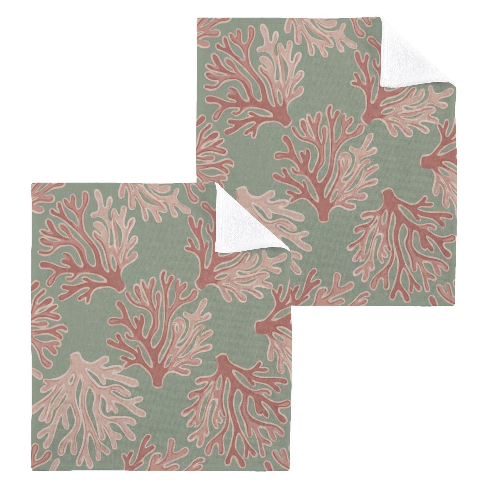BOESI Blush Coral Silhouette 12x12in Cotton Washcloth,Face Towel