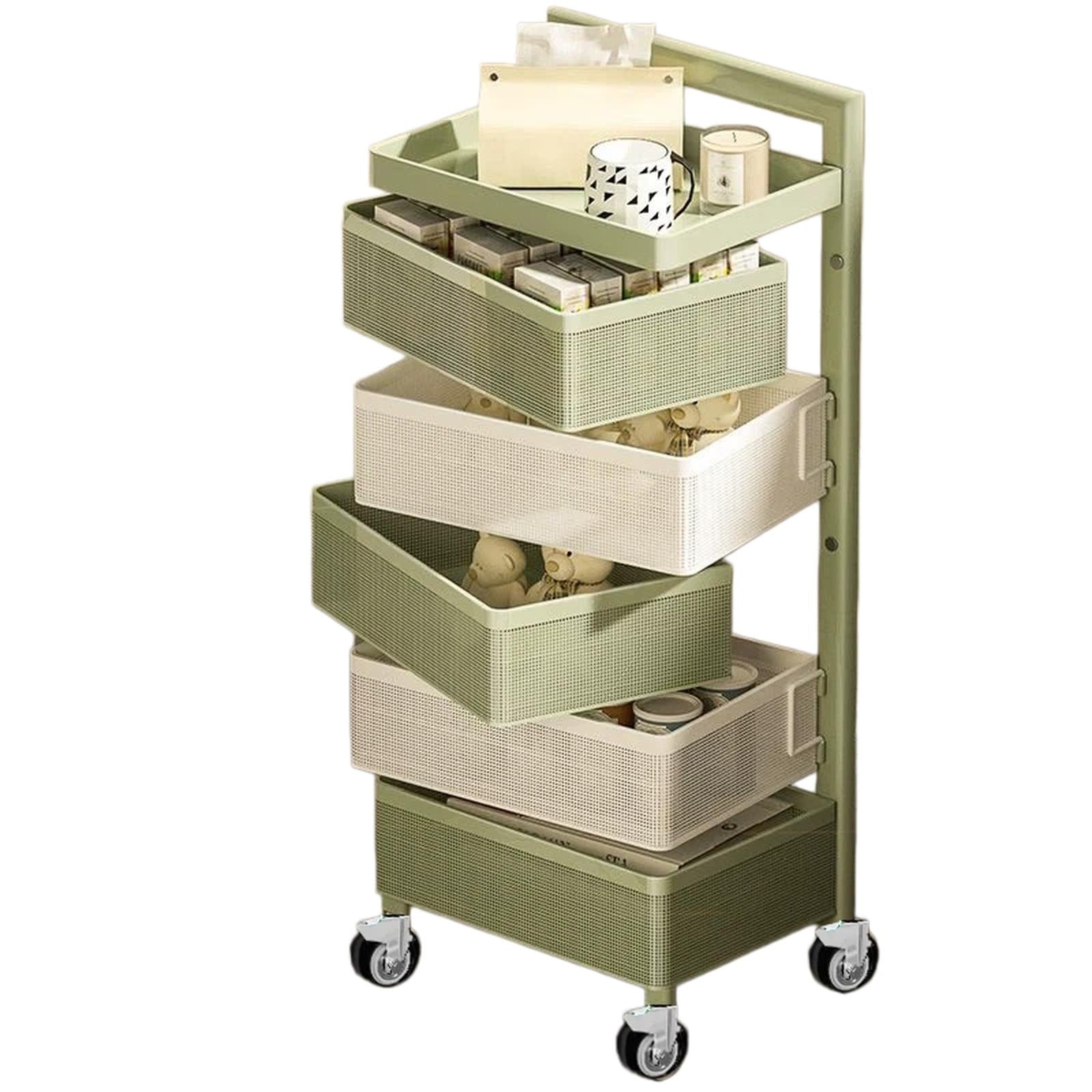 Ljhfg63kuyt Green Multi-Purpose 360° Rotating Storage Cart Rolling Swivel Snack And Makeup Organizer Trolley(Green)