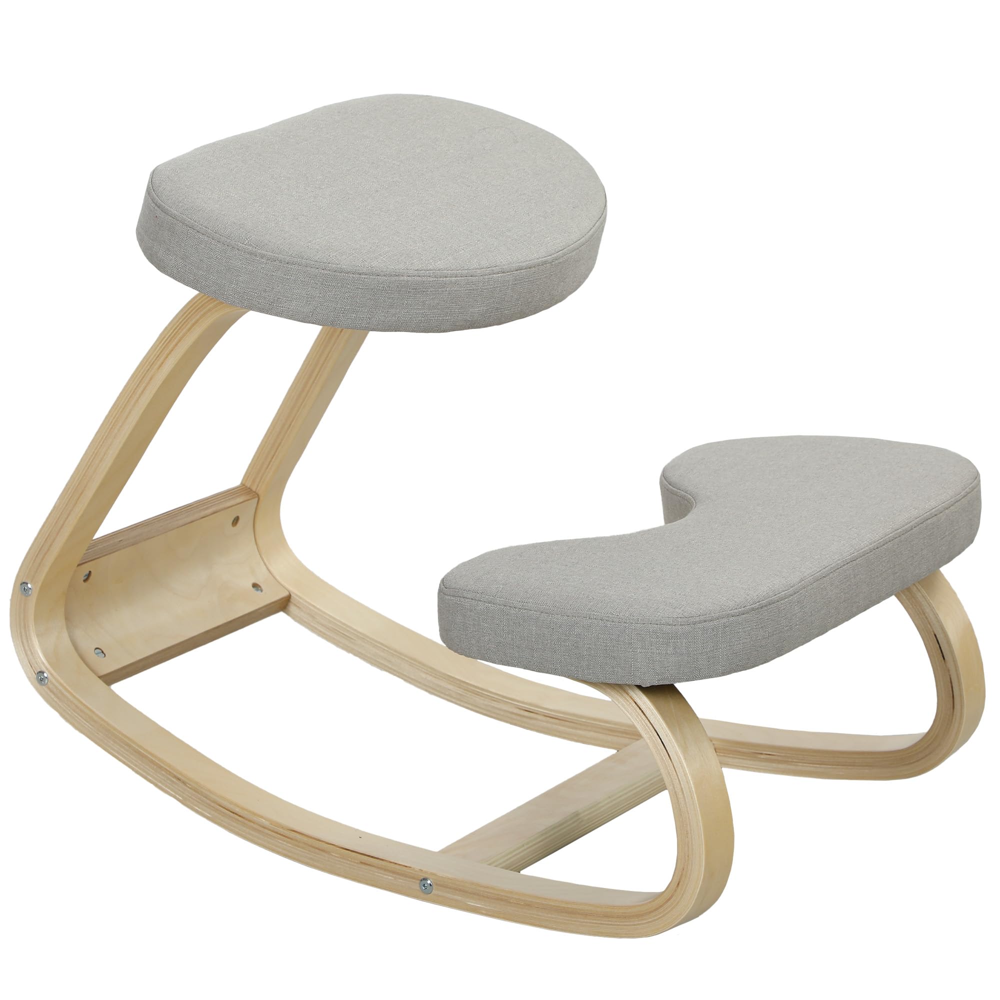 HOMCOM Sedia Inginocchiatoio con Movimento a Dondolo, Sedia Ergonomica Posturale in Tessuto Effetto Lino e Legno di Betulla, 50x73x55 cm, Grigio Chiaro