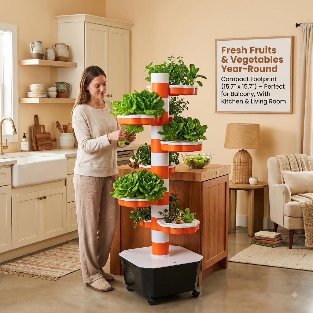 Tour hydroponique verticale à 7 couches, système de culture de jardin avec minuterie intelligente 24 h et pompe à eau 12 V, modulaire sans BPA intérieur/extérieur pour les amateurs de jardinage