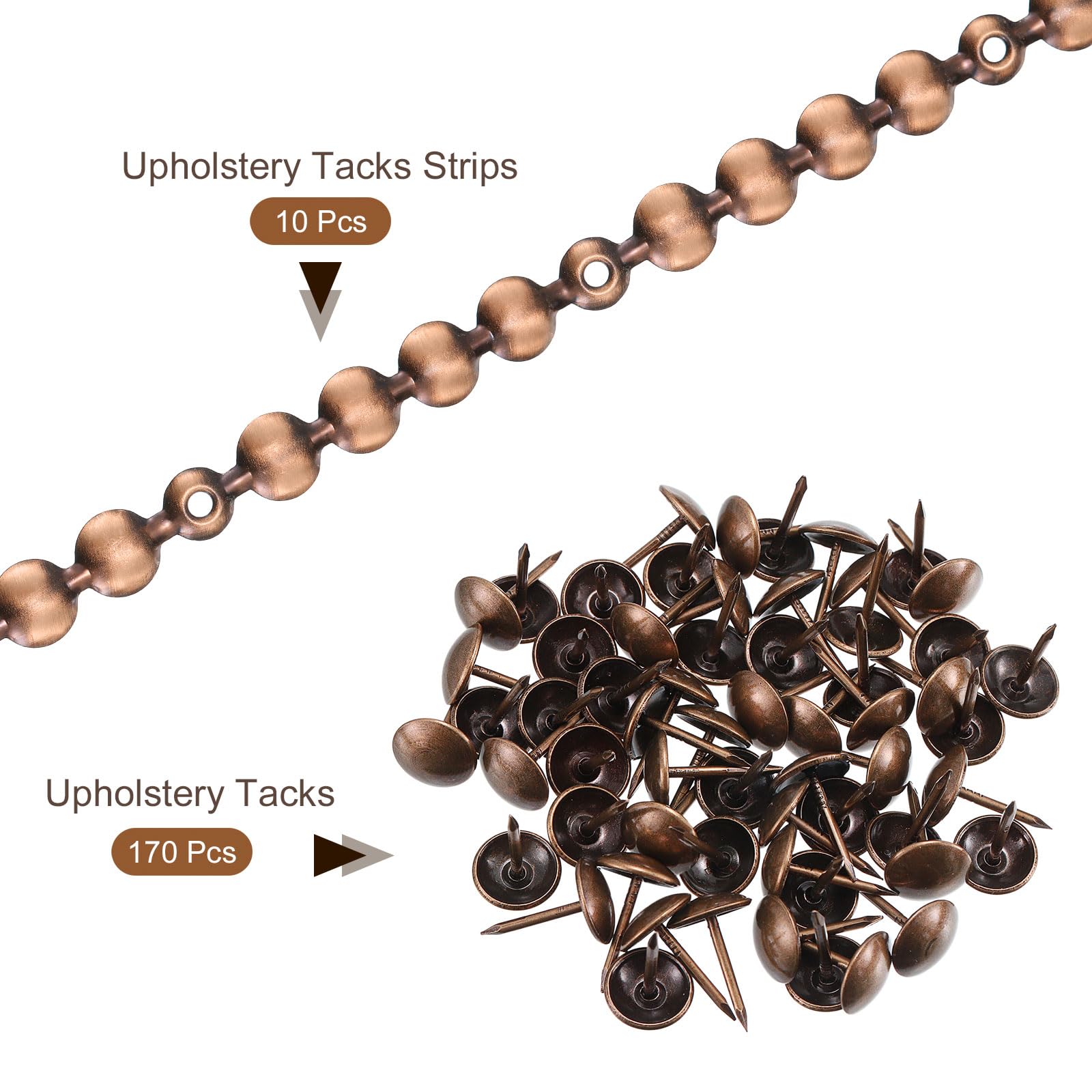 uxcell 10 tiras de tachuelas para tapicería, adornos de uñas decorativos brillantes de 1 metro para sofá, cabecero, silla, muebles con clavos de tapicería (11 mm de cobre)