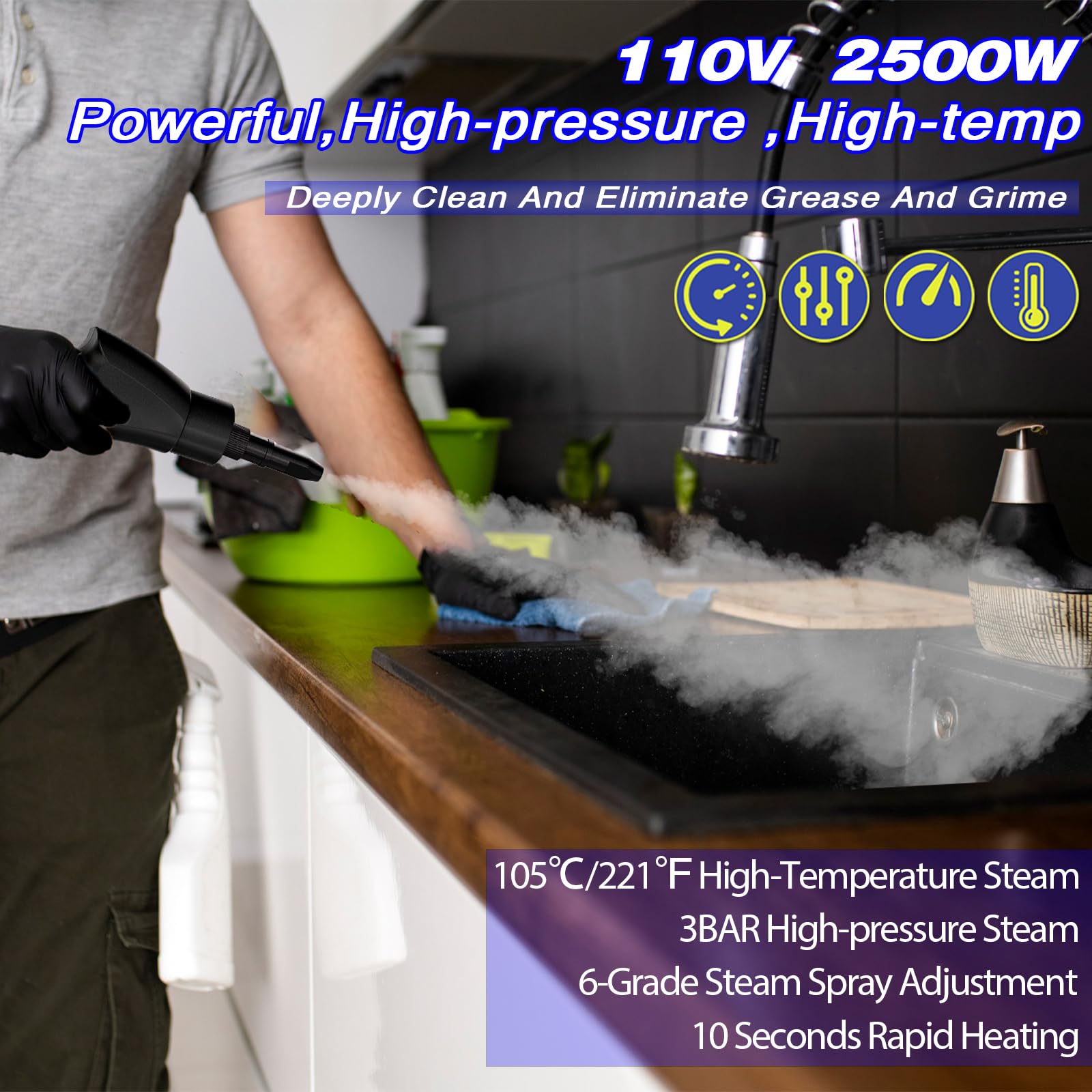 2500W Handheld Steam Cleaner,Portable Car Steamer For Auto Detailing,High-Temperature and Pressure Steam Cleaner For Home, Steam Cleaning Machine for Furniture,Kitchen,Grout,Floor,Tile(BULE)