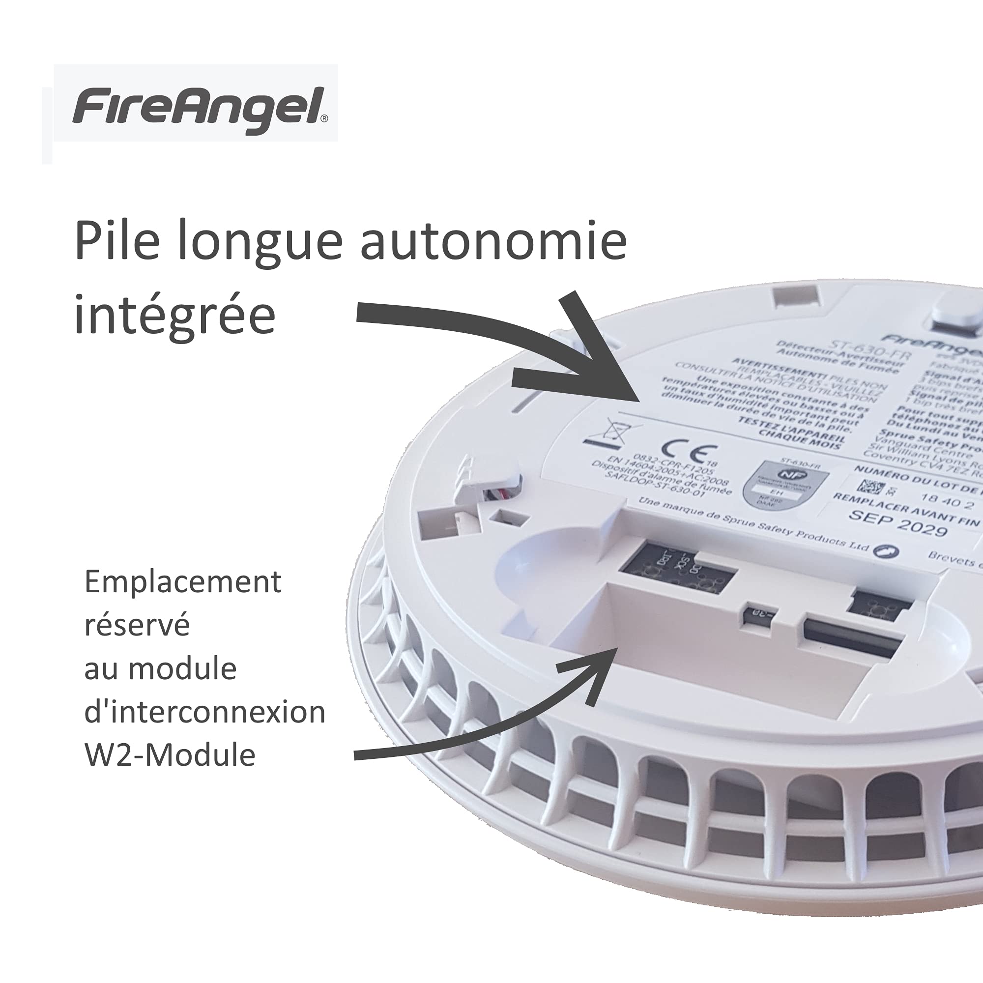 FireAngel ST-630 Alarme Incendie Détecteur de Fumée, Détecteur Incendie pour la Maison, Pile de 10 Ans, Connectable au Réseau sans Fil, NF
