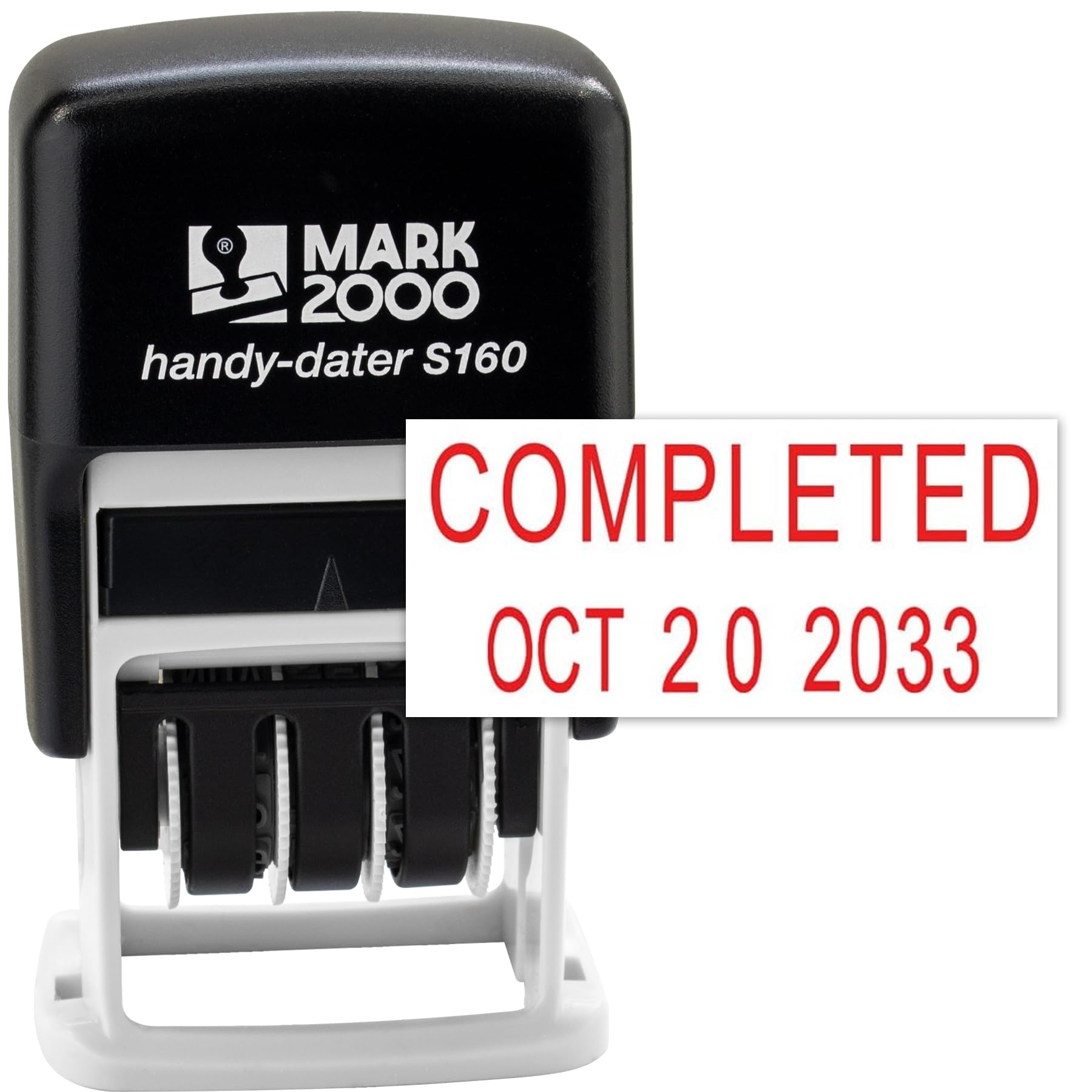 Mark 2000 Self-Inking Rubber Date Office Stamp with Completed Phrase & Date - Red Ink (Handy-Dater S160), 12-Year Band