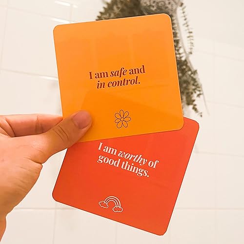 Self Care Shower Tarjetas de afirmación impermeables para ducha para ansiedad [impermeables] por manifiesto positivo para mujeres, tarjetas de