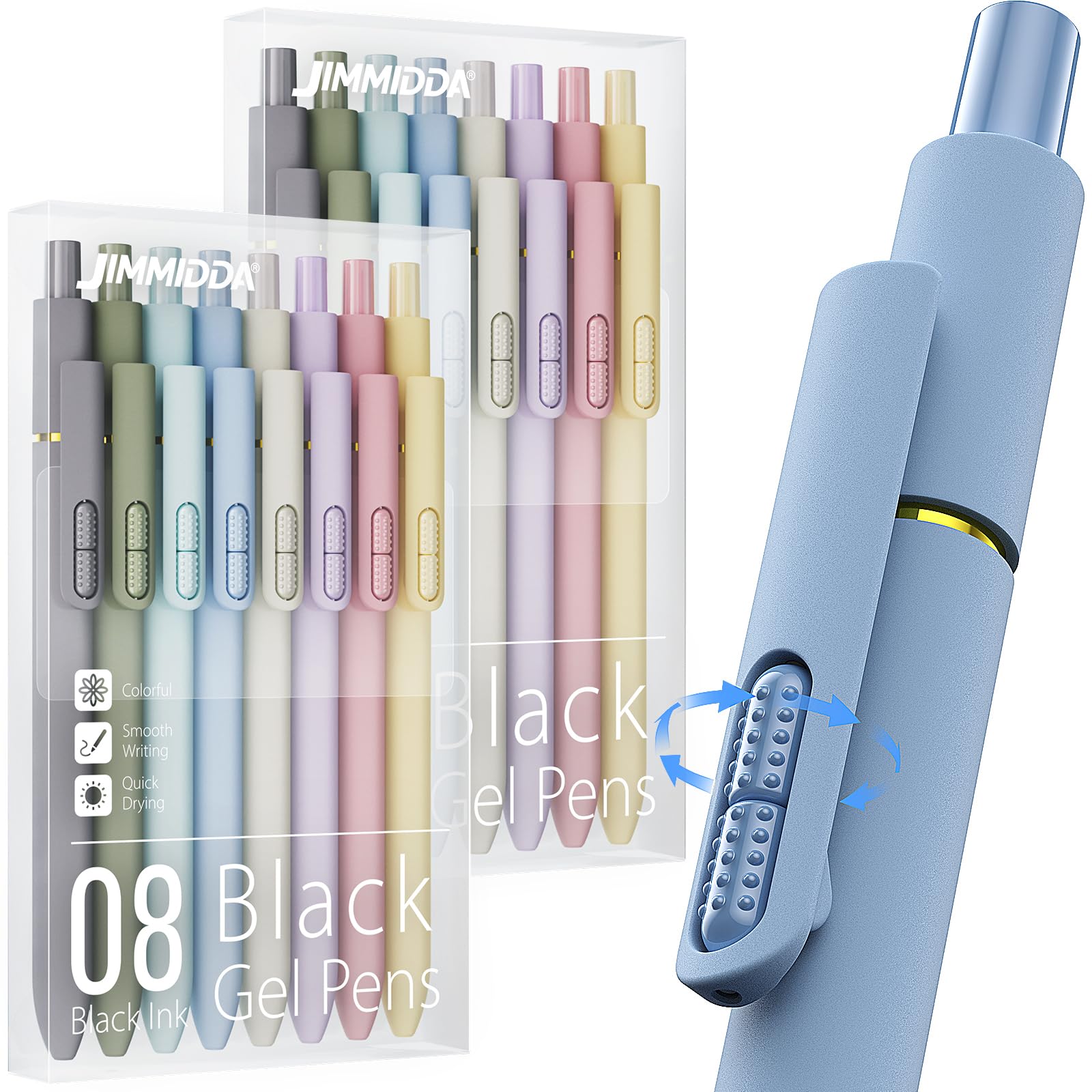 JIMMIDDA 16 Pcs Gel Pens, 0.7mm Black Ink Pens Medium Point, Quick Drying Smooth Writing, Fidget Rotating Retractable Pen for Men Women (Morandi - 16 Pcs)