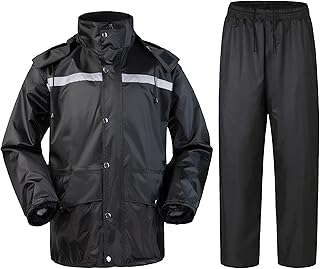 Oralidera Men's Rain Suit with Hood Waterproof Suit Reflective Rain Jacket and Rain Trousers Rain Clothing Bicycle Outdoor Rain Suit