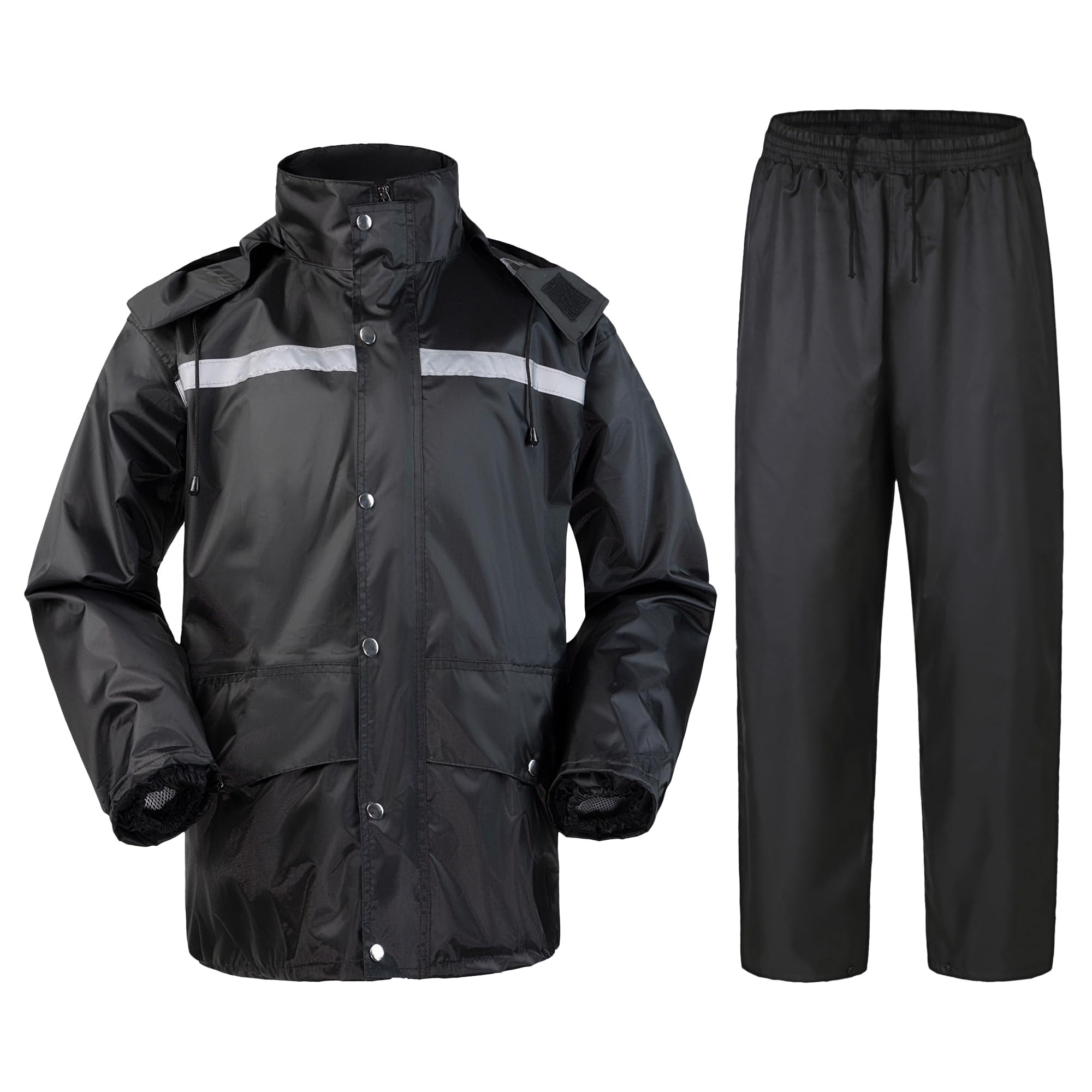 Herren Regenanzug mit Kapuze Wasserdichter Anzug Reflektierender Regenjacke und Regenhose Regenkleidung Fahrrad Outdoor Regenkombi