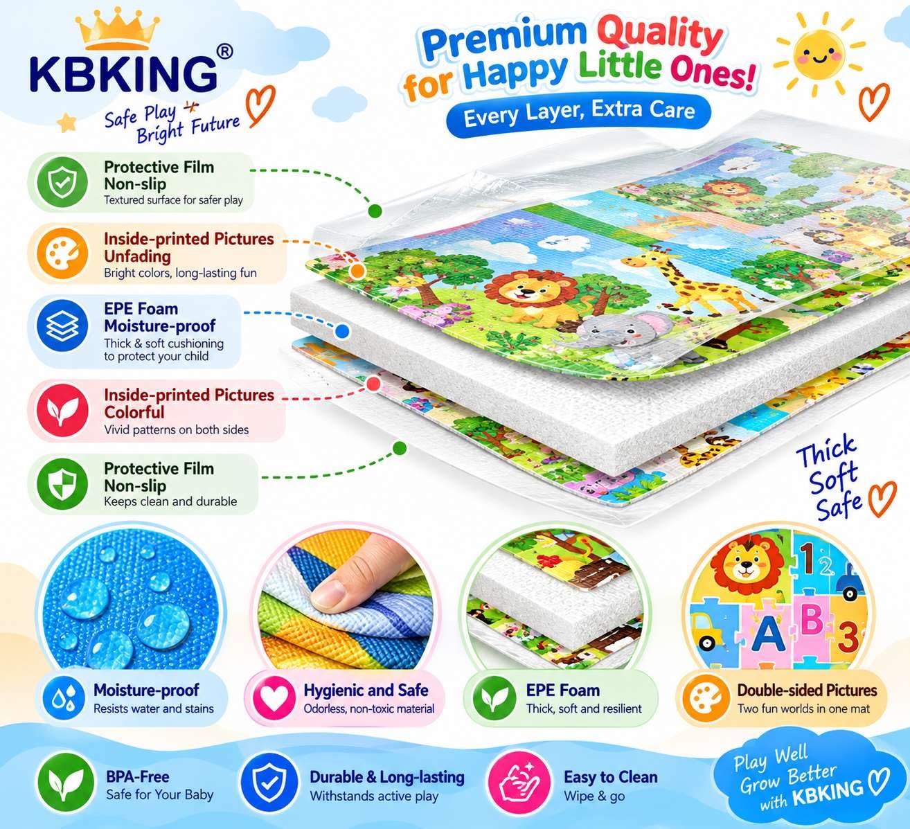 Double Sided Waterproof Baby Play Mat - 6x4 Feet -9 Double Sided Waterproof Baby Play Mat - 6x4 Feet -9