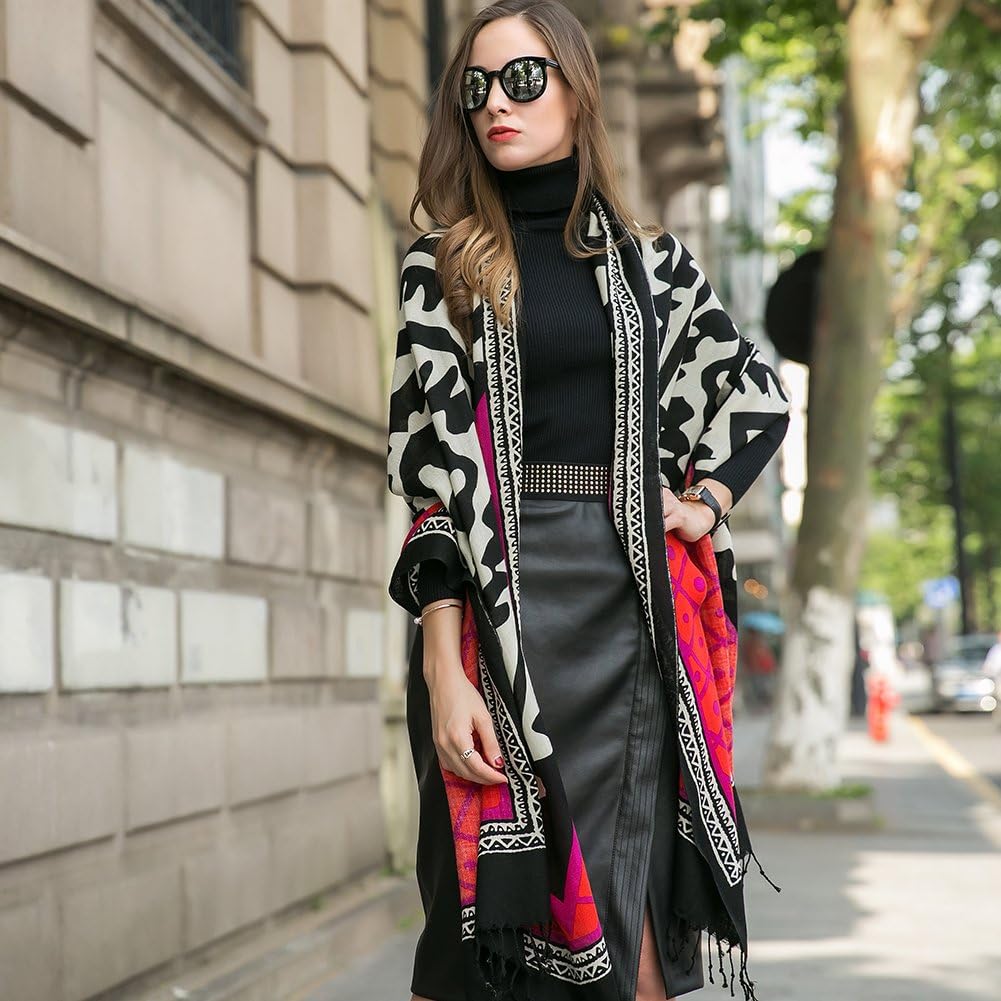 DANA XU 100% Merino Wool Extra Large Pashmina Blanket Travel Scarf Cashmere Wrap for Women Fall Winter Oversize Shawl Floral - Image 7