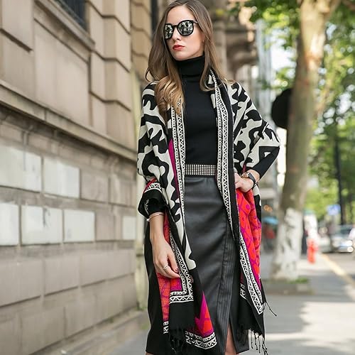 Miniatura 21 de DANA XU Manta de pashmina extragrande 100% de lana merina, bufanda de viaje, bufanda de cachemira para mujer, otoño e invierno, chal de gran