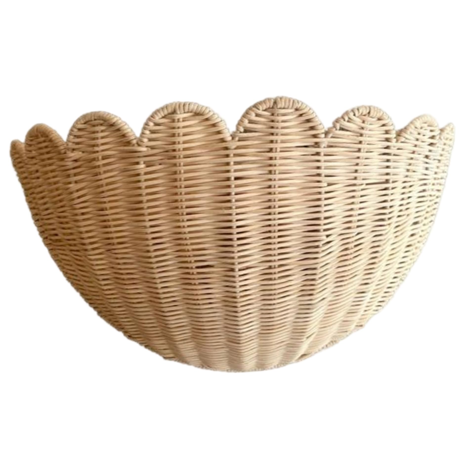 Licsaliwe Rustic Wicker Hanging Basket, Scalloped Wall Woven Basket for Fruit Vegetable Plant Toiletries in Kitchen Bathroom/ 14x6x8 Inch