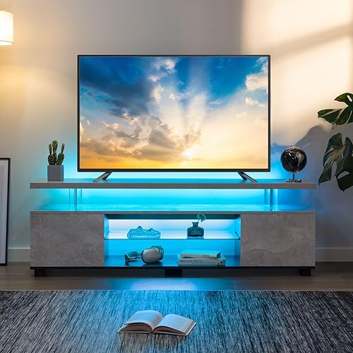 Miniatura 3 de Soporte de TV gris, soporte de TV LED, centro de entretenimiento moderno para sala de estar, mesa de consola LED para TV, gabinete de TV LED para TV