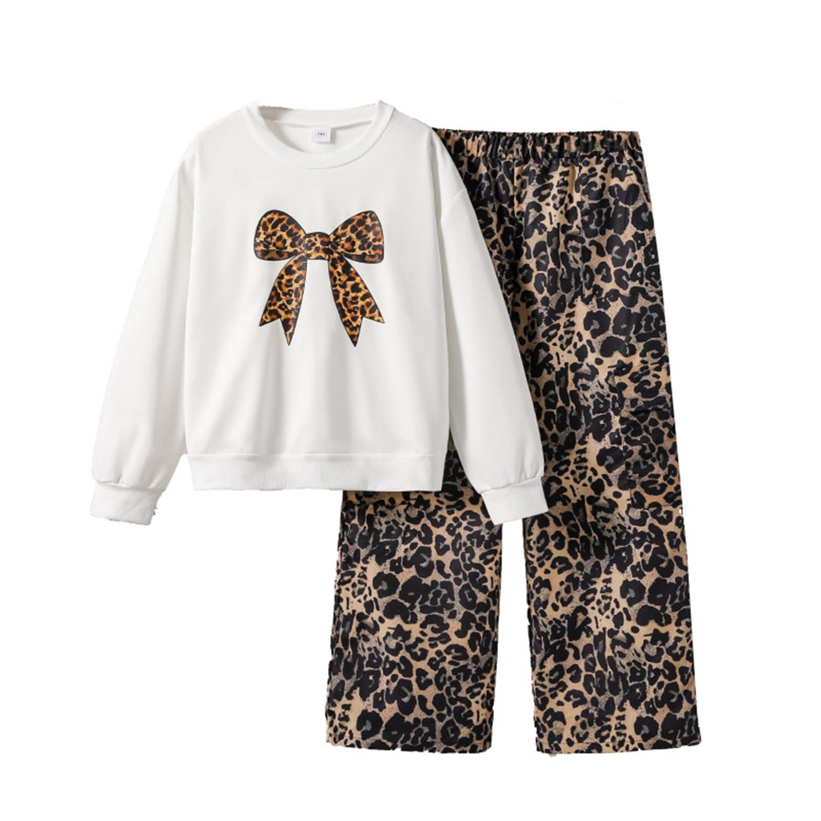 Ensemble Hiver Enfant Fille Pantalon Léopard Et Haut Sweat Manche Longue Costume Ado Fille Chic Mignon Confortable Fashion Décontractée Sport Vacances 7-12 Ans