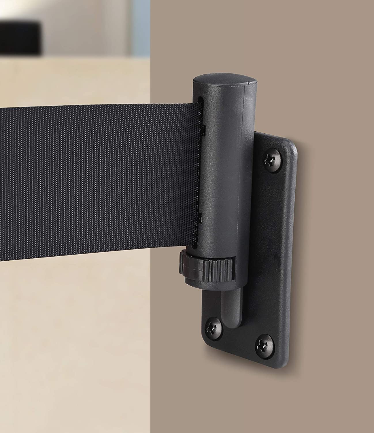 Barrera Cinta retráctil para Colas, Barrera Cinta Fija para Montaje Pared, Barrera Cuerda retráctil, Cinta Amarilla/Negra para Control multitudes regiones separadas, Completamente Negra