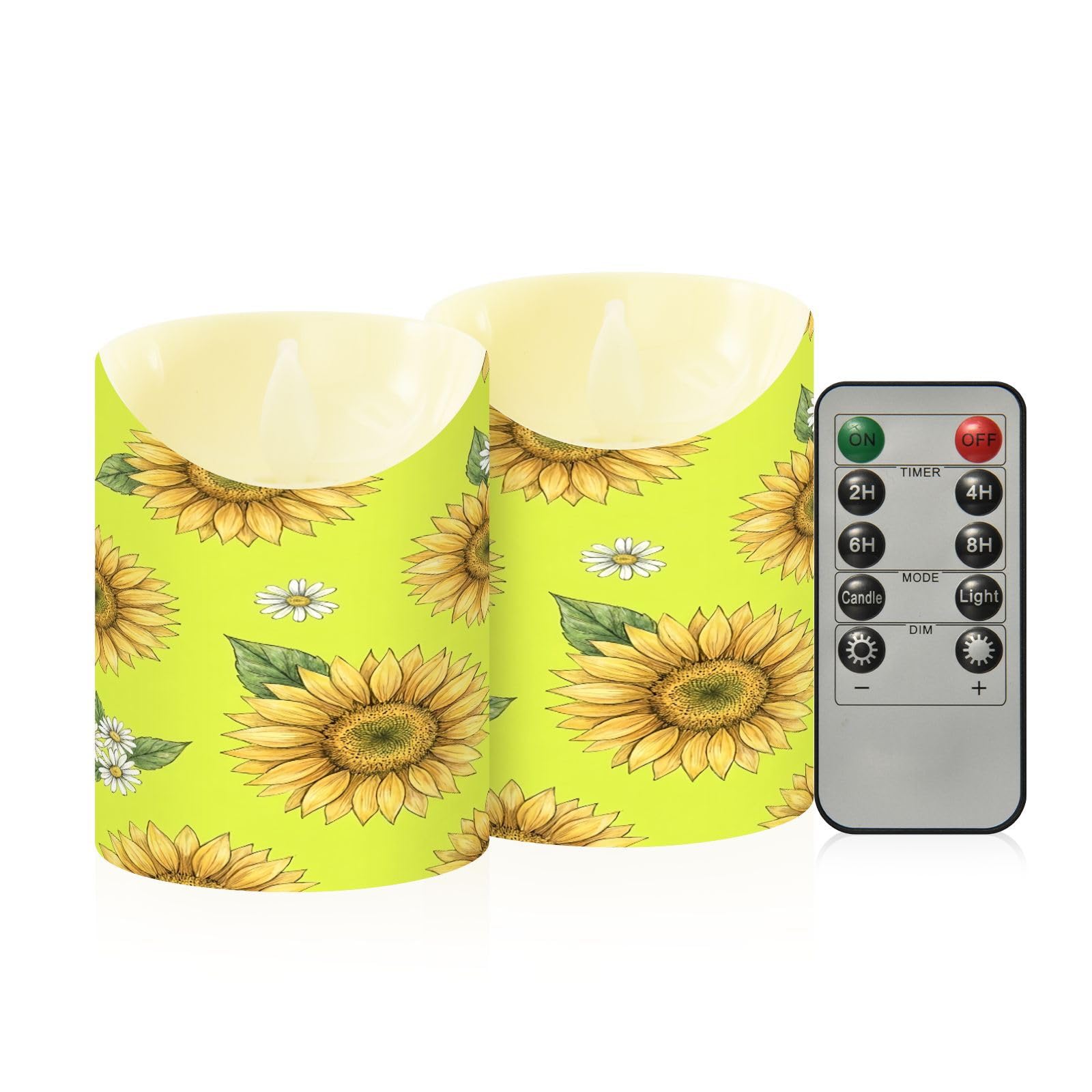 Ewusp Sunflowers Flameless Candles Battery Operated Flickering LED Pillar Candles Set of 2 with Remote Control & Timer, for Home Decor Wedding Holiday Party Centerpieces