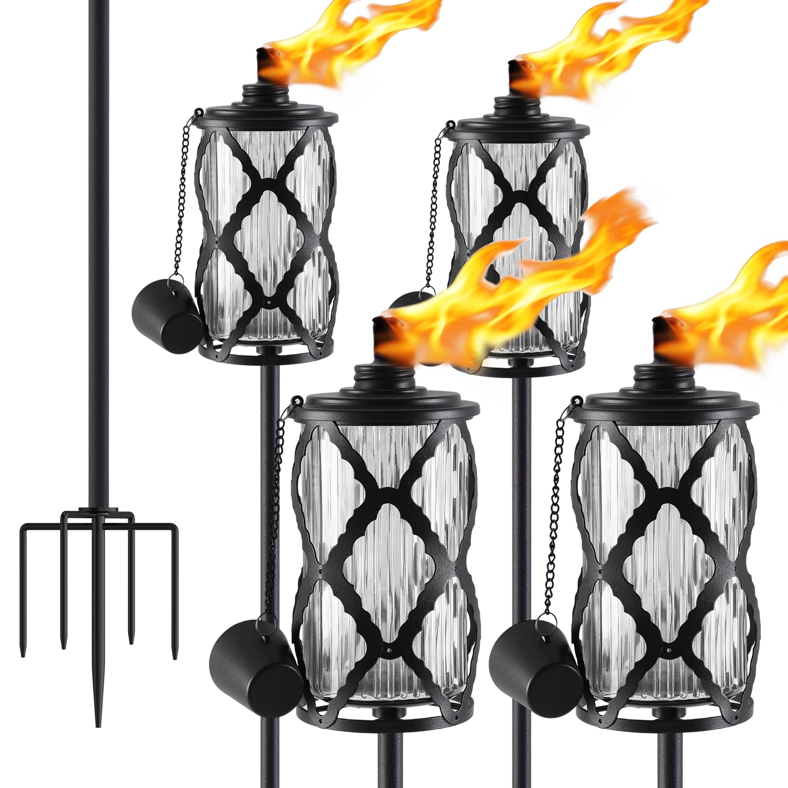 Glass Citronella Torches 4 Pack, 16 Oz Garden Torch for Outside