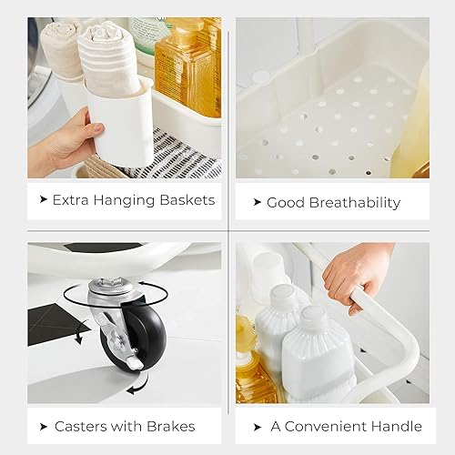 Miniatura 2 de SONGMICS Carrito rodante, carrito de almacenamiento de 3 niveles, carrito de almacenamiento con asa, 2 organizadores pequeños, marco de acero,