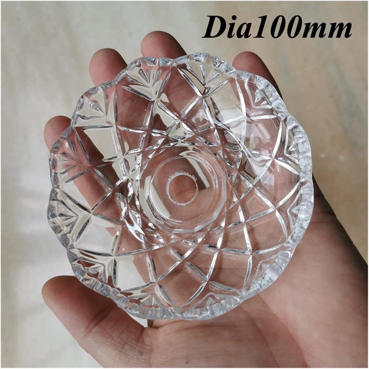 2Pcs Glass Crystal Dia100mm Bobeches Bowl, Lamp Elbow Support, Candle Holder, Wedding Decor, Chandelier Tray, Light Accessories(Central Hole 30mm)