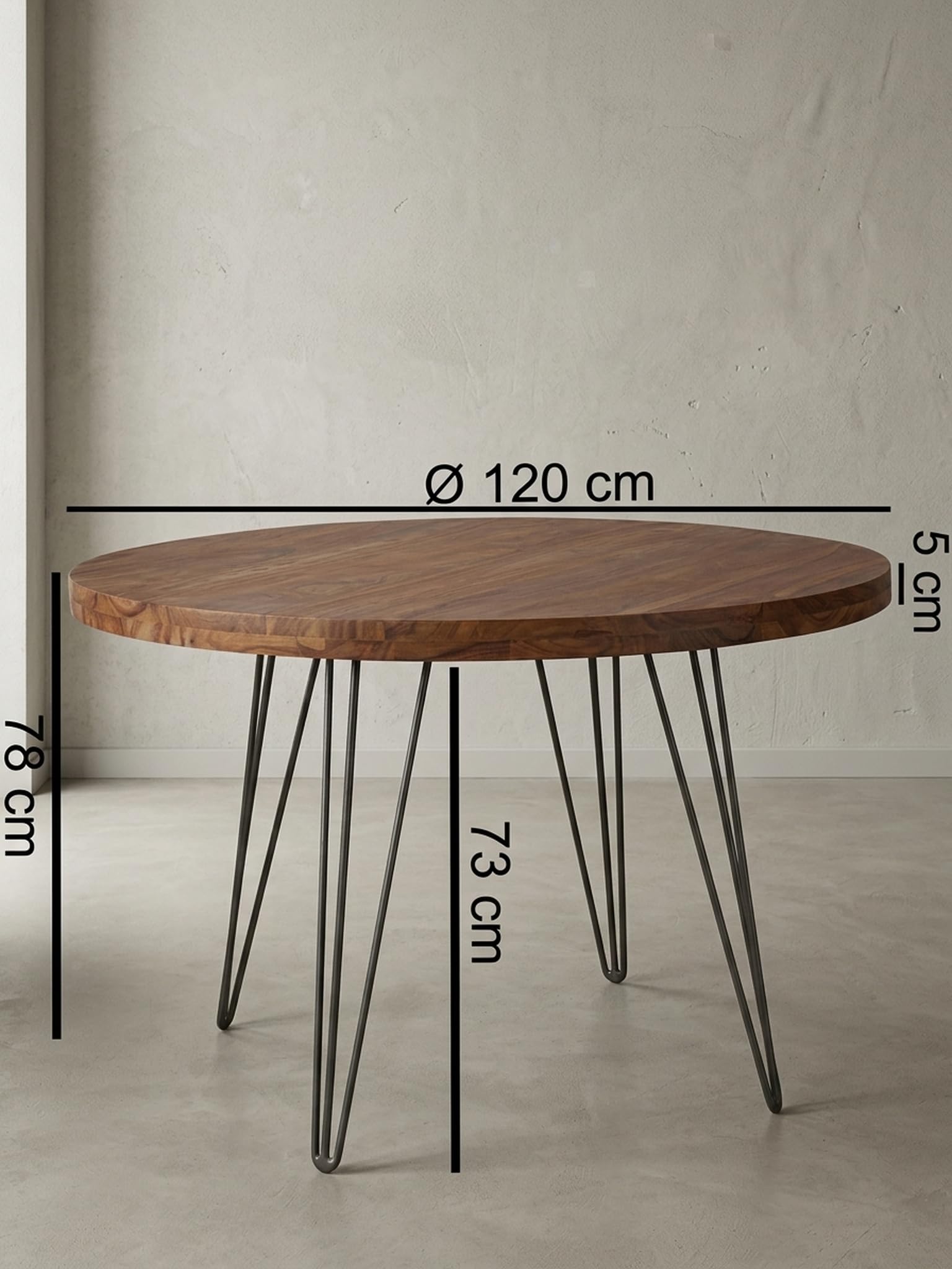 Tavolo da pranzo di design BAGLI rotondo Ø 120 x 78 cm Sheesham legno massello | tavolo da pranzo marrone | tavolo per sala da pranzo tavolo cucina 4 persone