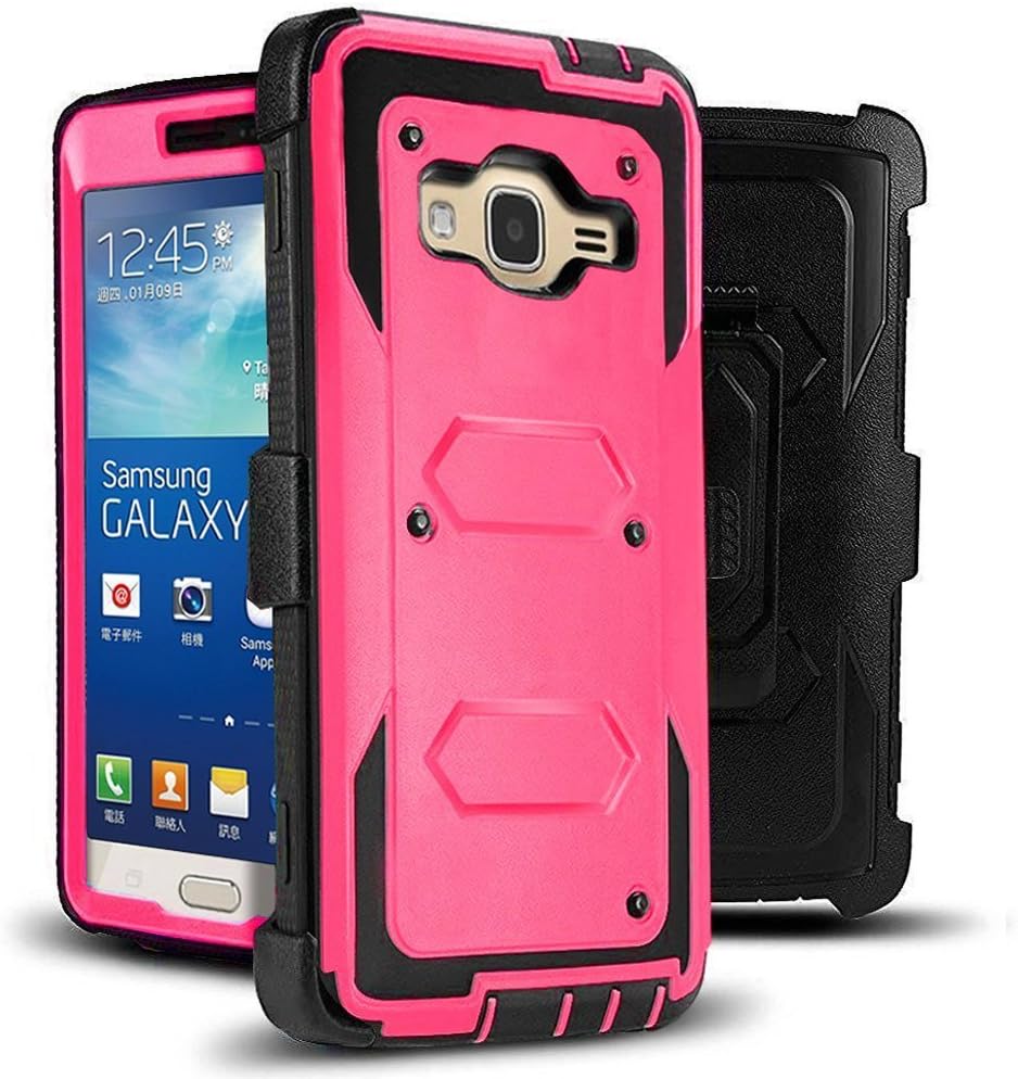 J.west Galaxy Grand Prime,Go Prime Case Rugged Holster Dual Layer Case with Kickstand Belt Swivel Clip for Samsung Galaxy Grand Prime (G530 G530H G530F G530M G530T G530AZ S920C) Rose
