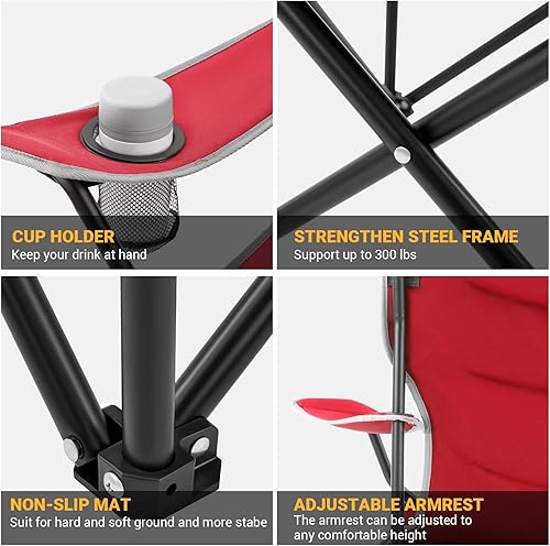 Miniatura 4 de KingCamp Sillas cuádruples acolchadas portátiles plegables de gran tamaño con portavasos y bolsa de transporte, soporta 300 libras para exteriores,