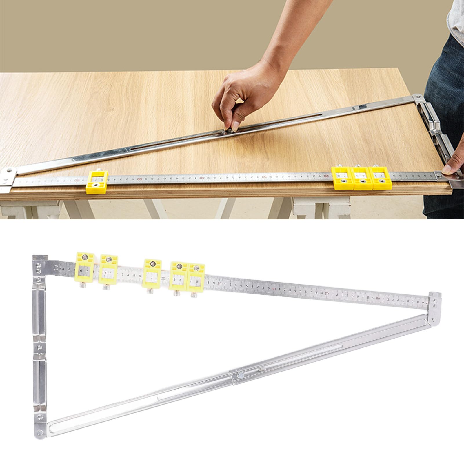 Regla de medición plegable con 5 deslizadores, regla localizadora de perforación de agujeros de acero inoxidable, herramienta de conexión y localización 2 en 1 para proyectos de ca