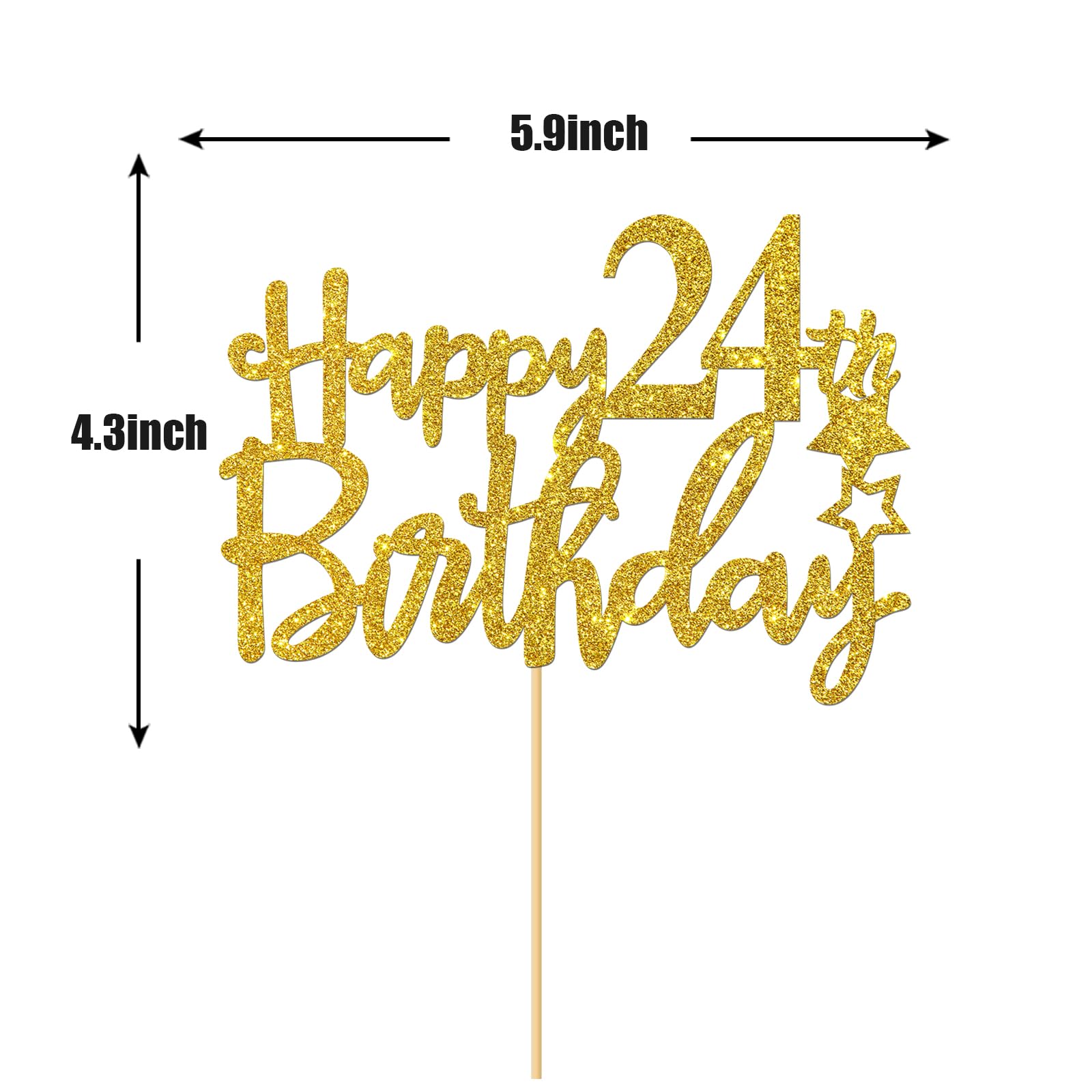 Gold Glitter Happy 24th Birthday Cake Topper - 24 Sign Cake Topper - Cheers to 24 Years Party Supplies - 24th Birthday Party Decoration