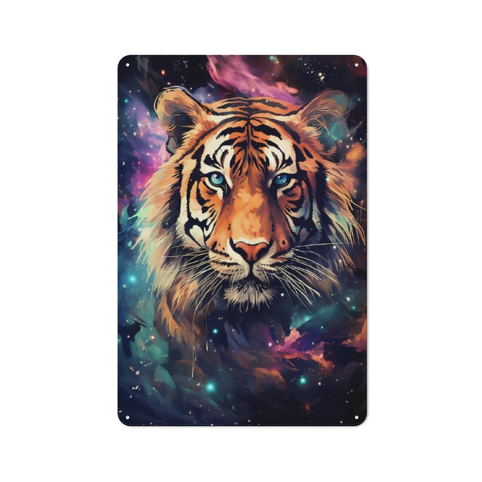 Junmoney Cosmic Starry Tiger Rustic Metal Sign 30X20cm Featuring For Hallway Wall, For Collectors Decorating Hallways And Entrance Areas