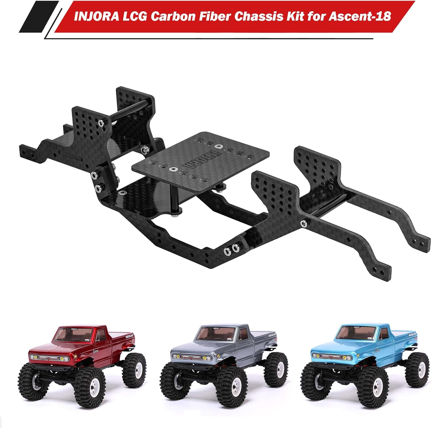 INJORA LCG Carbon Fiber Chassis Kit for 1/18 RC Crawler Redcat Ascent-18 Upgrade