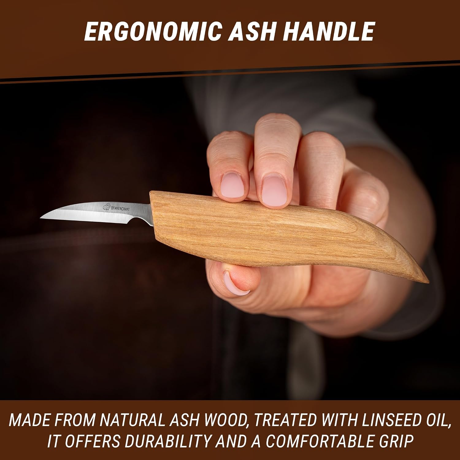 BeaverCraft Wood Chip Carving Knife C8 1.8" Sloyd Whittling Knife for Detail - Wood Carving Tools for Beginners and Kids