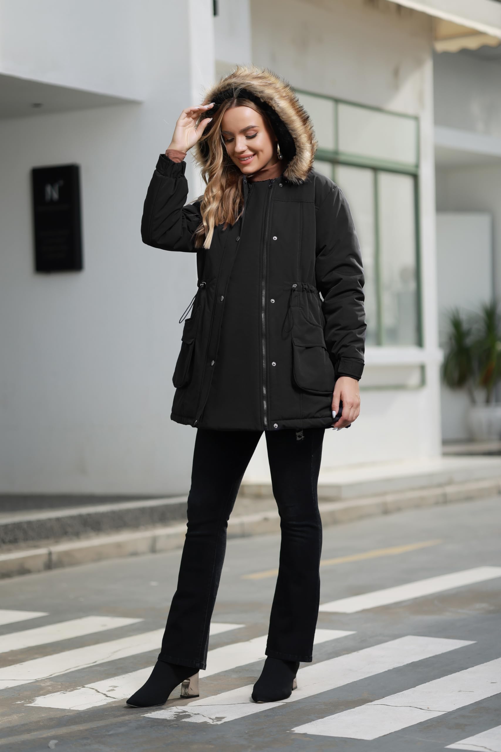Maacie Cappotto premaman da donna 3 in 1 ispessito Outwear foderato in pile cappotto invernale caldo con cappuccio