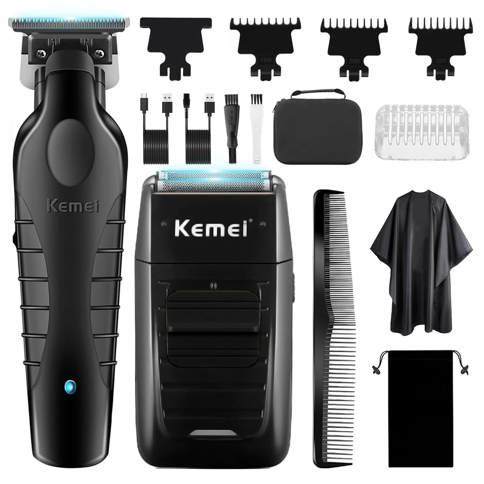 KEMEI Professional Hair Clippers and Foil Shavers Set, Cordless Hair Clippers for Men Electric Barber Trimmer Razor Kit